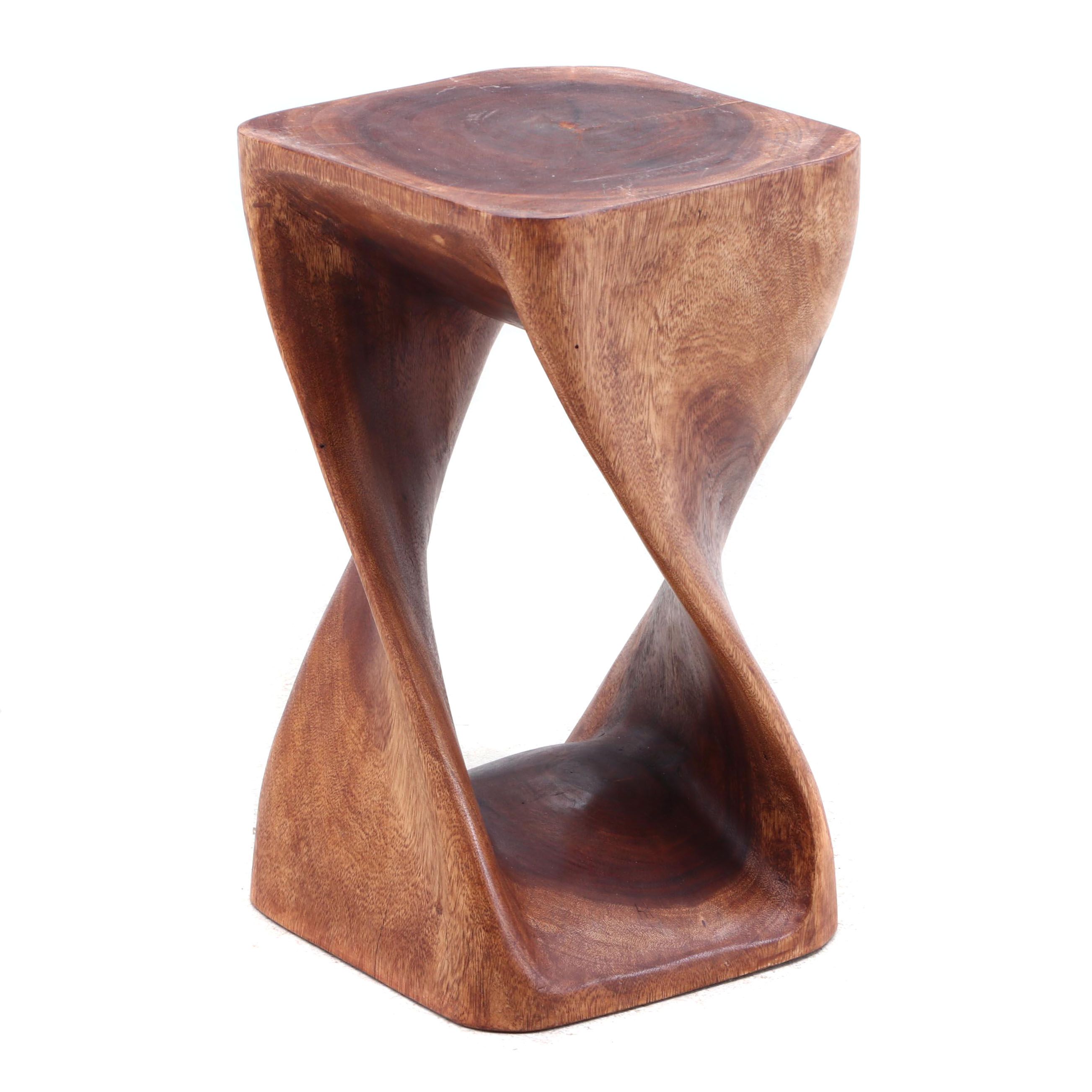 Modernist Carved Walnut Stool, Contemporary