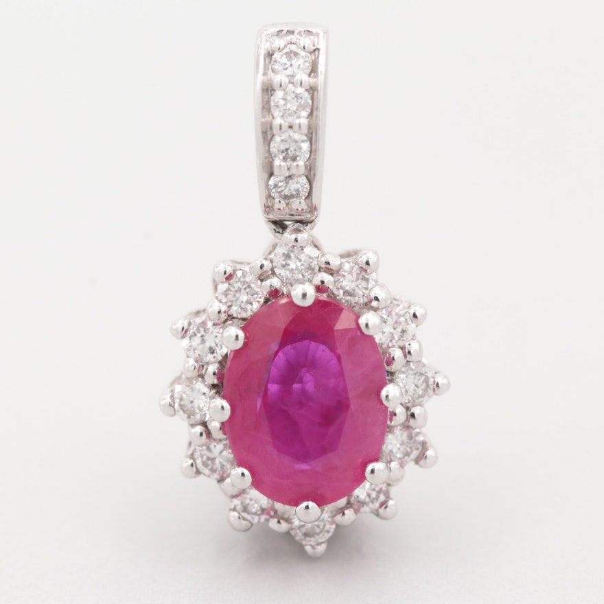 14K White Gold Ruby and Diamond Pendant