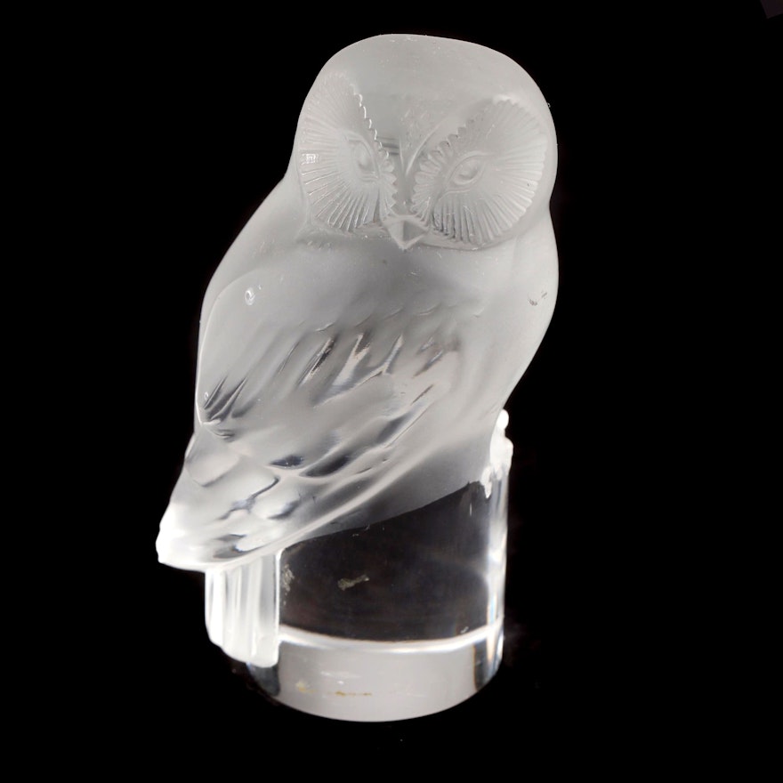 Lalique Crystal Owl Paperweight