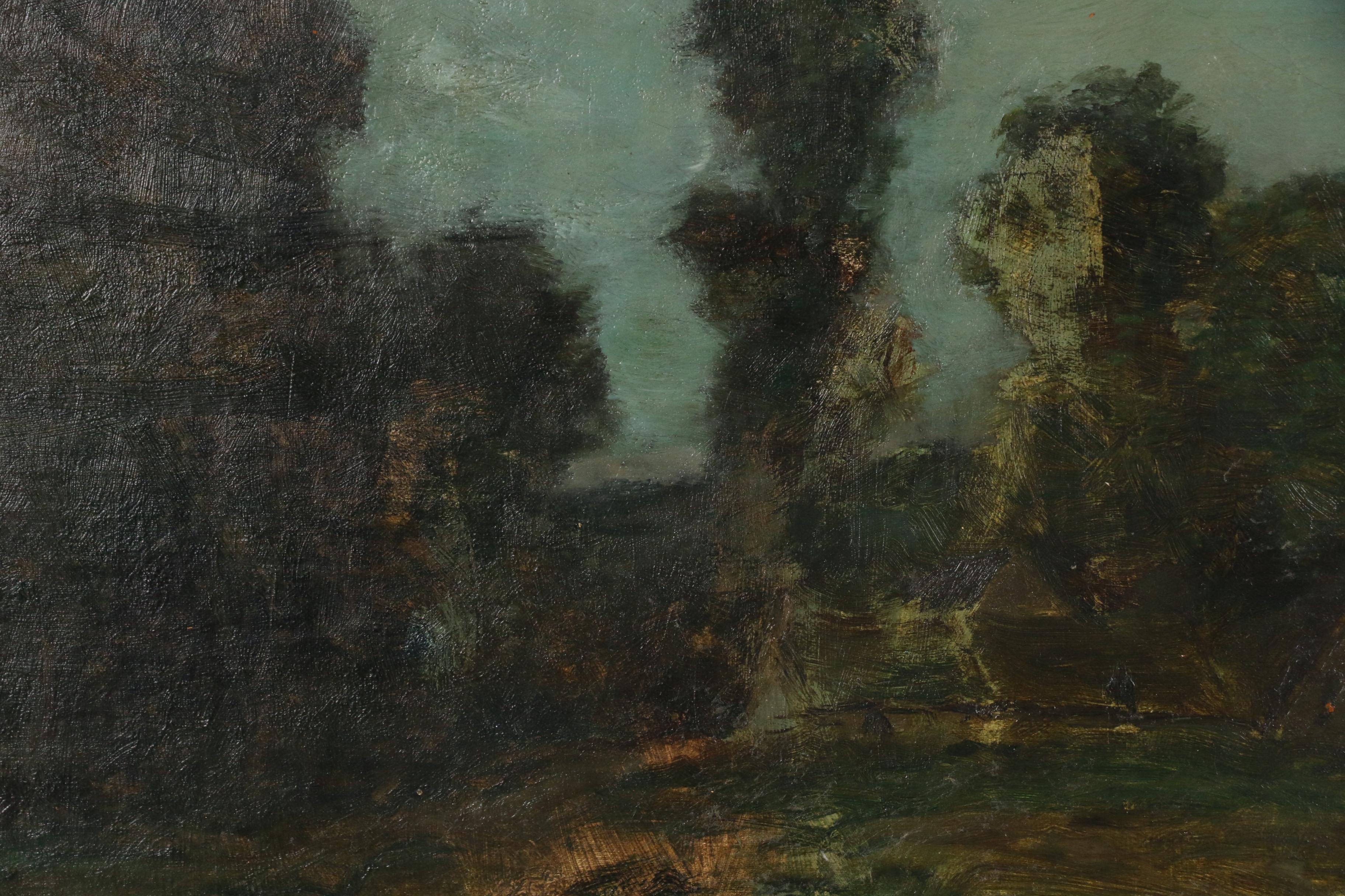 1870 Tonalist Oil Painting of Nocturnal Landscape