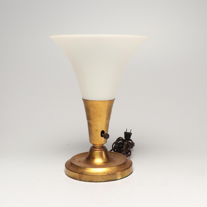 Brass and Milk Glass Torchette Table Lamp, Mid-Century