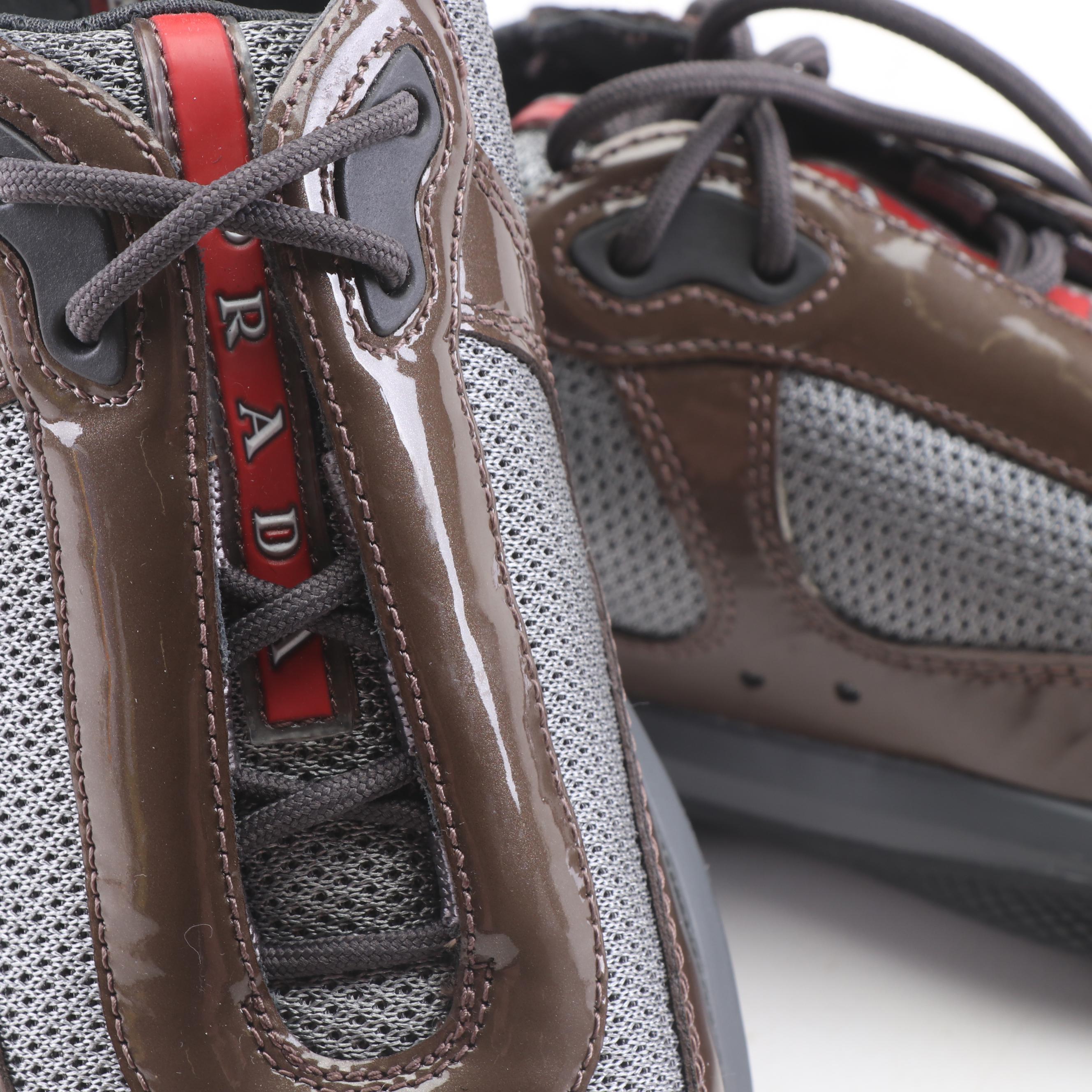 Women's Prada Calzature Donna Mesh and Patent Leather Fashion Sneakers