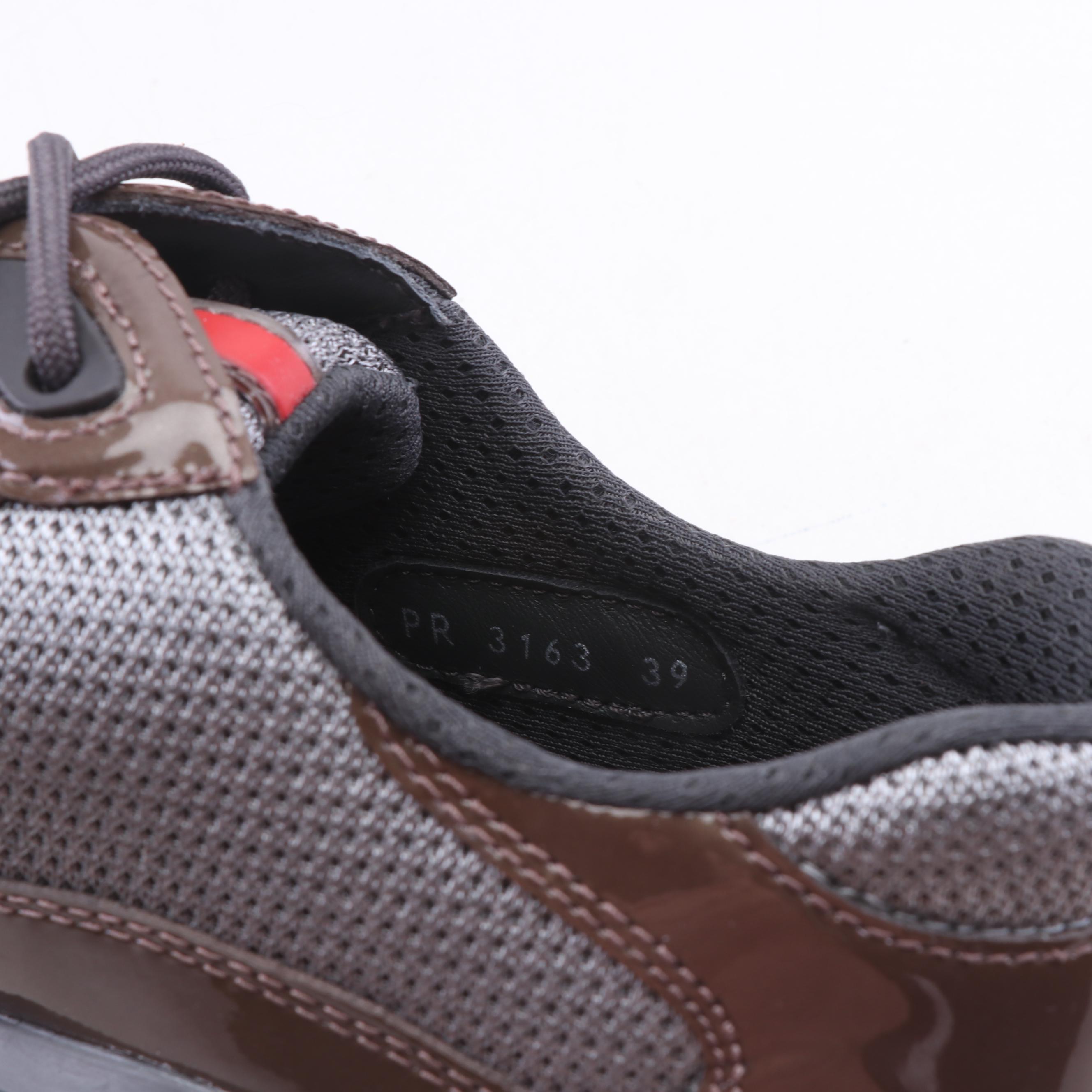 Women's Prada Calzature Donna Mesh and Patent Leather Fashion Sneakers