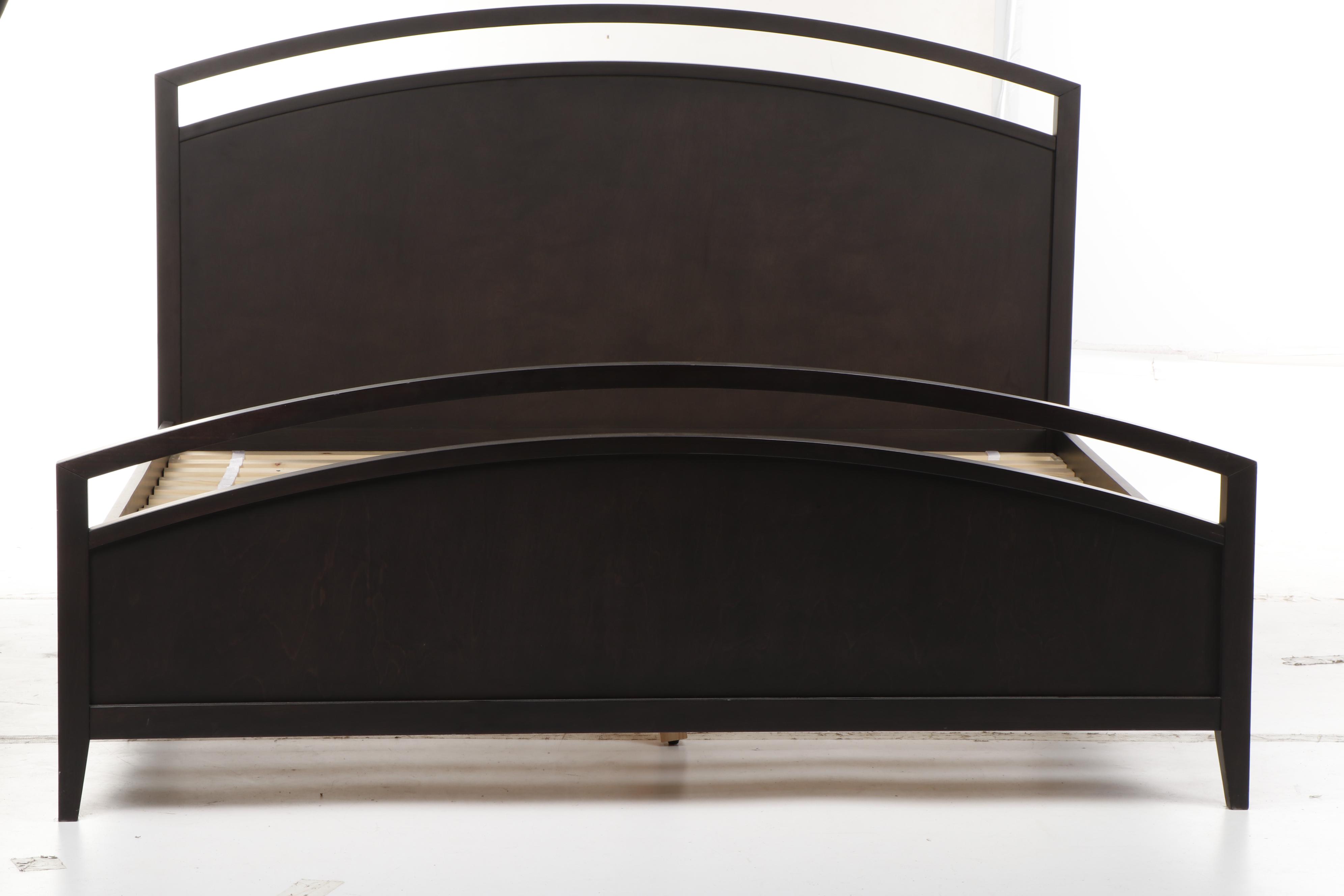 Crate & Barrel "Arch" Grey-Brown Wooden King Sized Bed frame