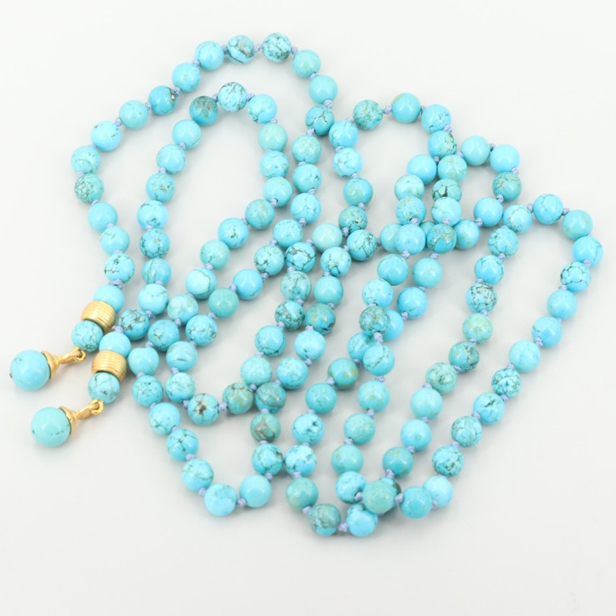 Gold Wash on Sterling Silver Dyed Magnesite Bead Lariat Necklace