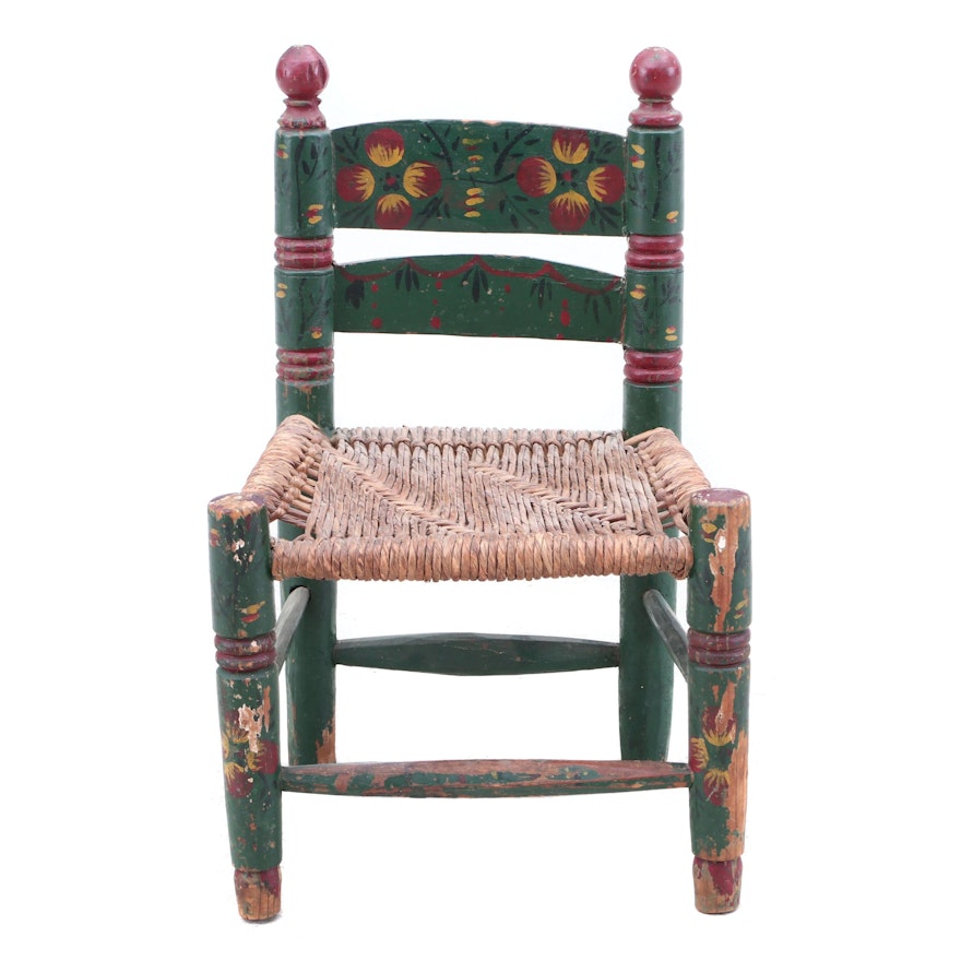 Hand Painted Wooden Child's Ladder Back Chair