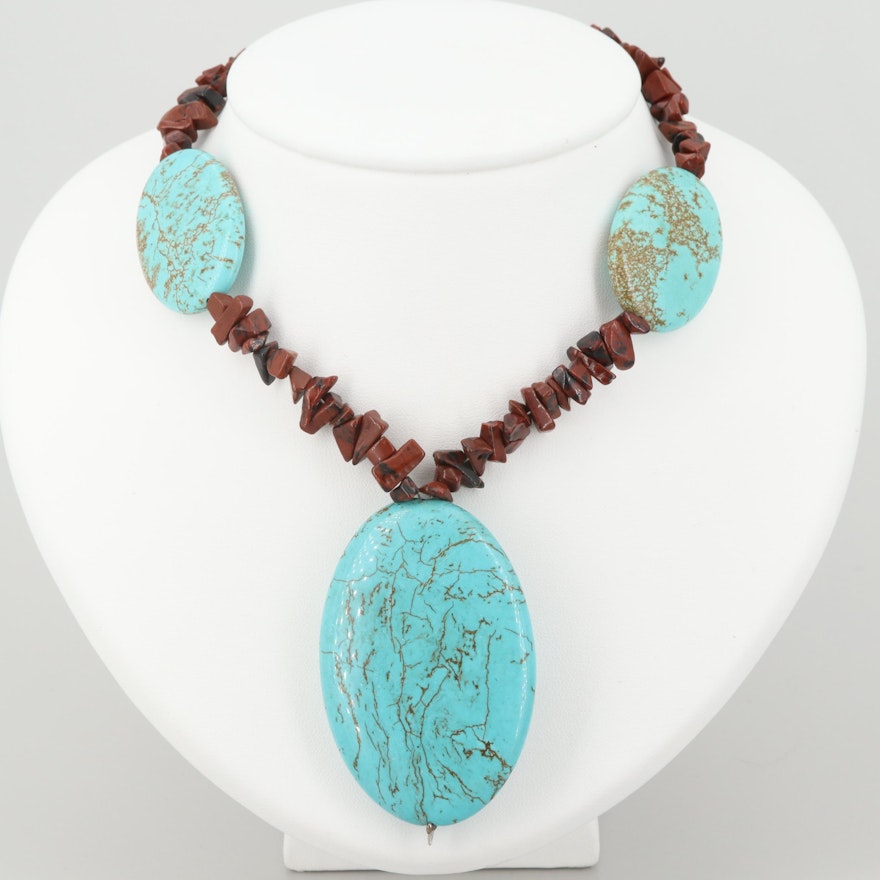 Silver Tone Dyed Magnesite and Jasper Necklace