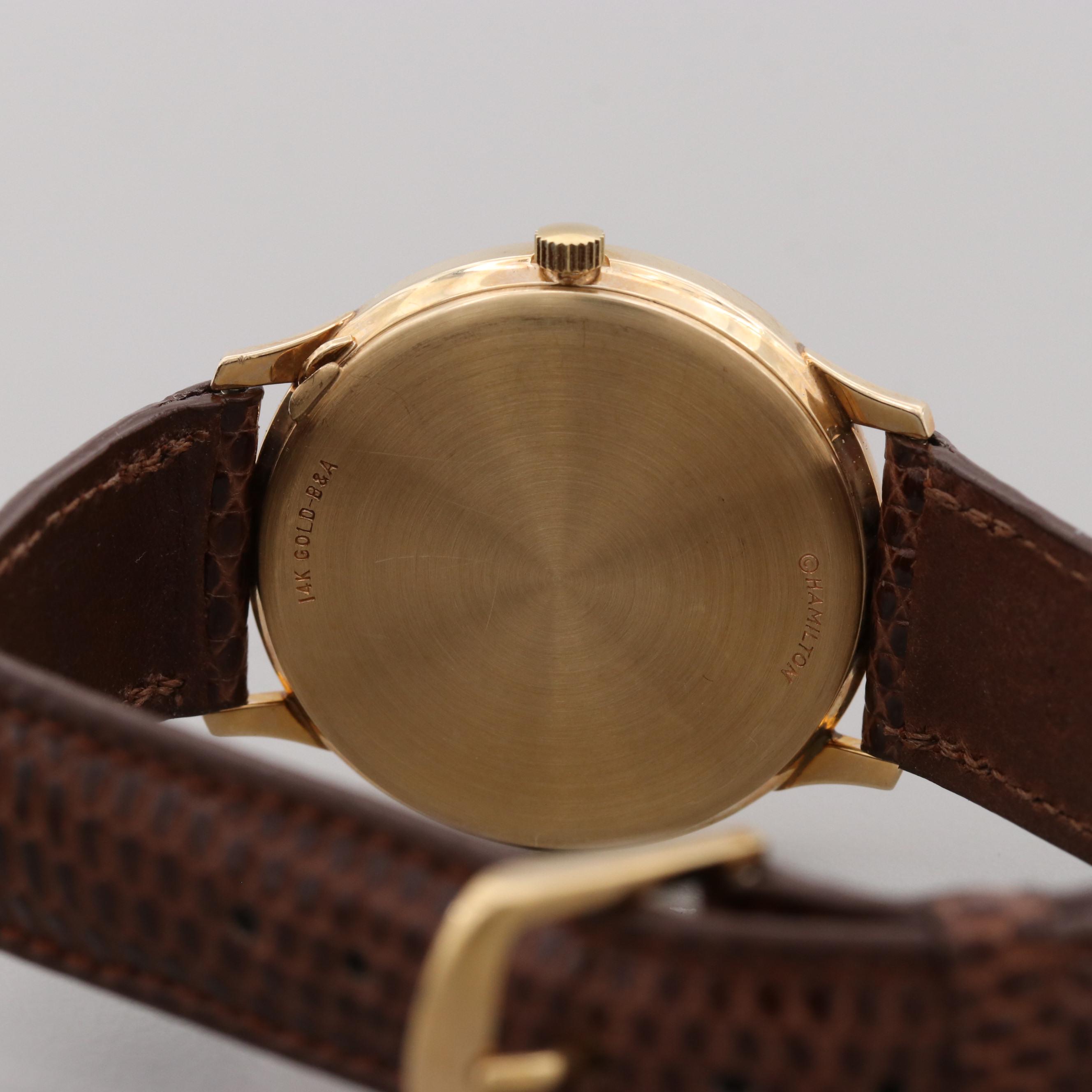 Vintage Hamilton Masterpiece 14K Gold Moon Phase Quartz Watch With Calendar