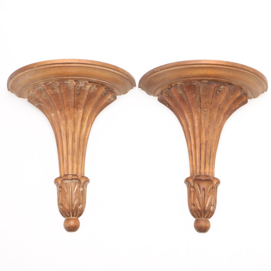 Pair of Italian Neoclassical Carved Wood Sconces, Mid-Century