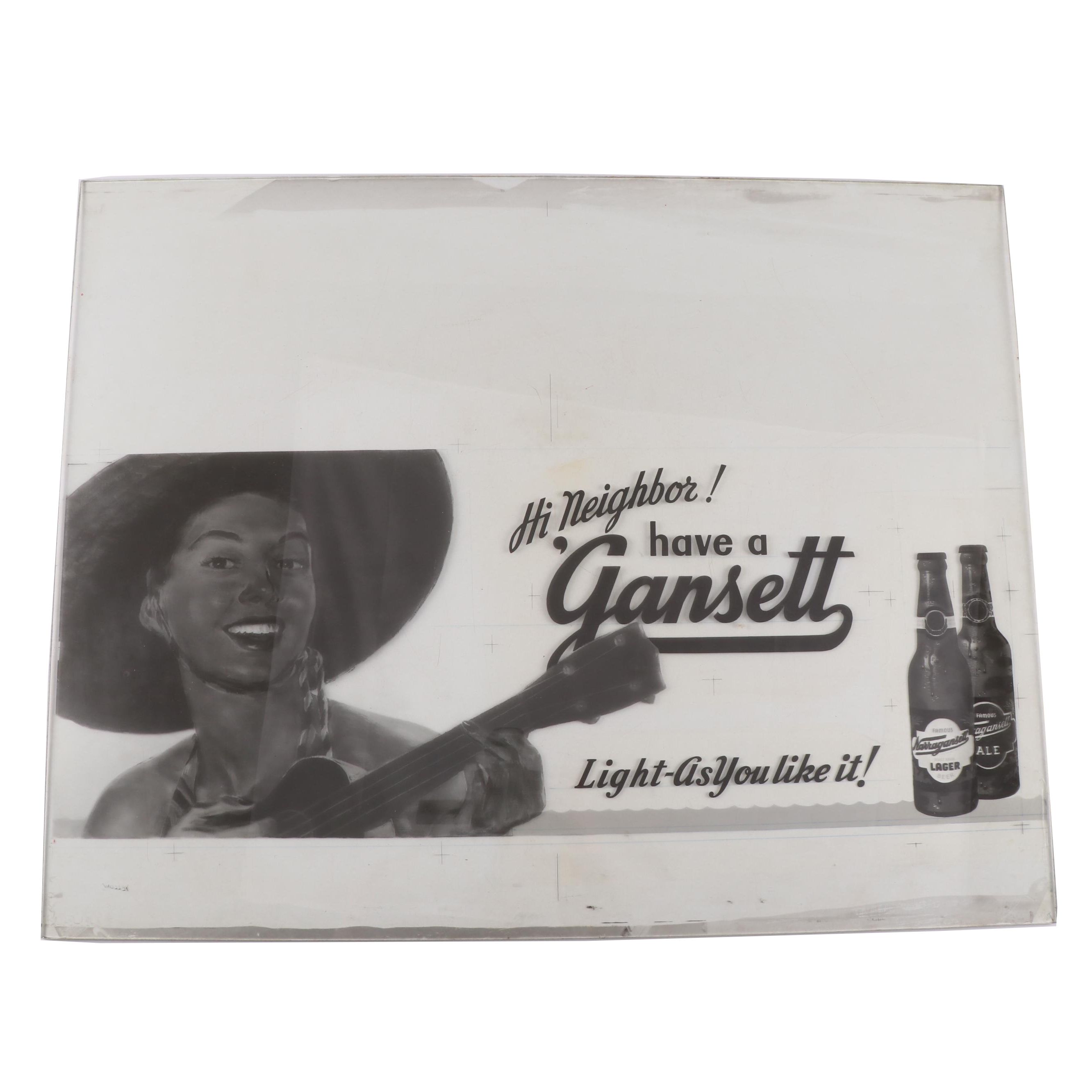 Narragansett Glass Advertisement Window, 1940s-1950s