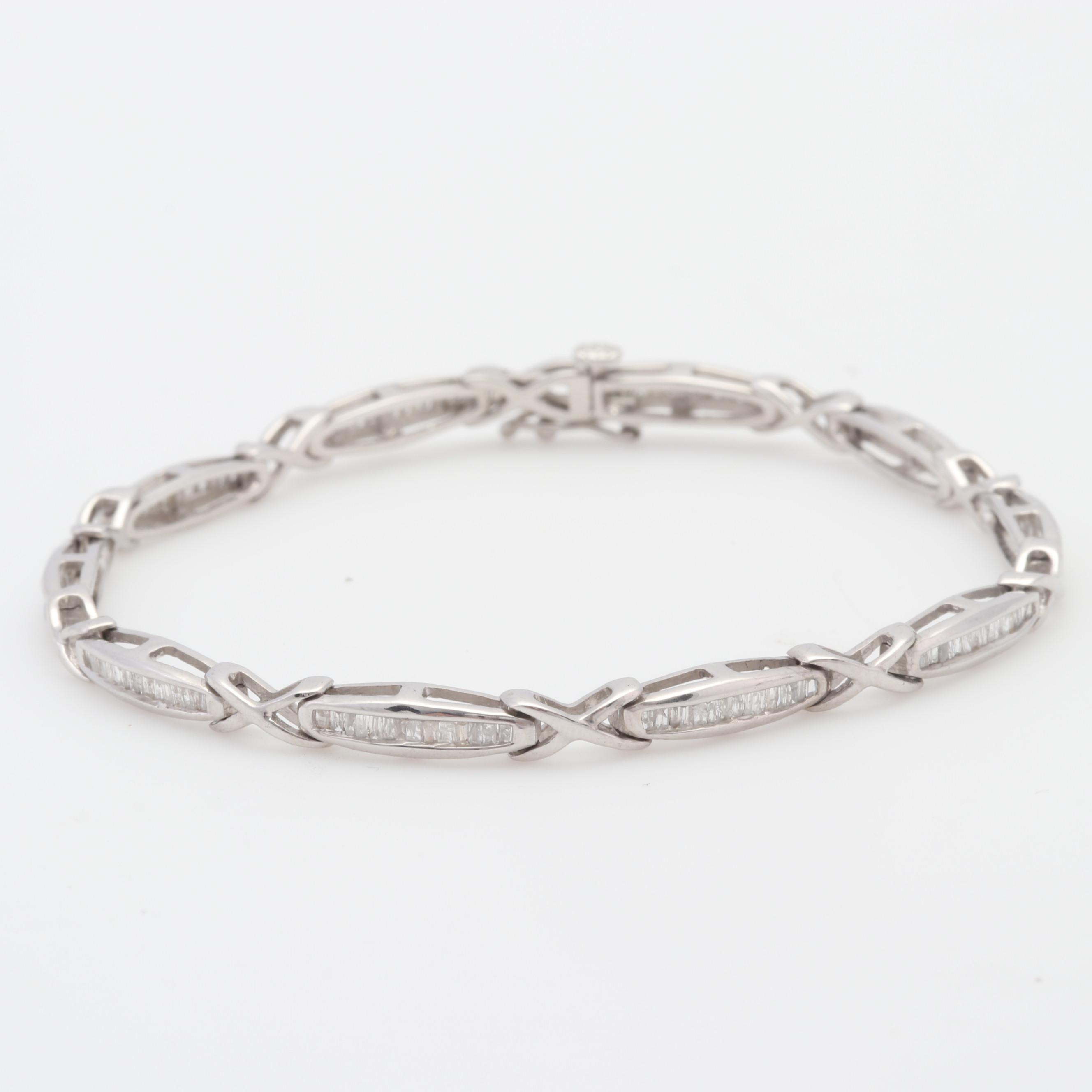Sterling Silver Baguette Diamond Tennis Bracelet