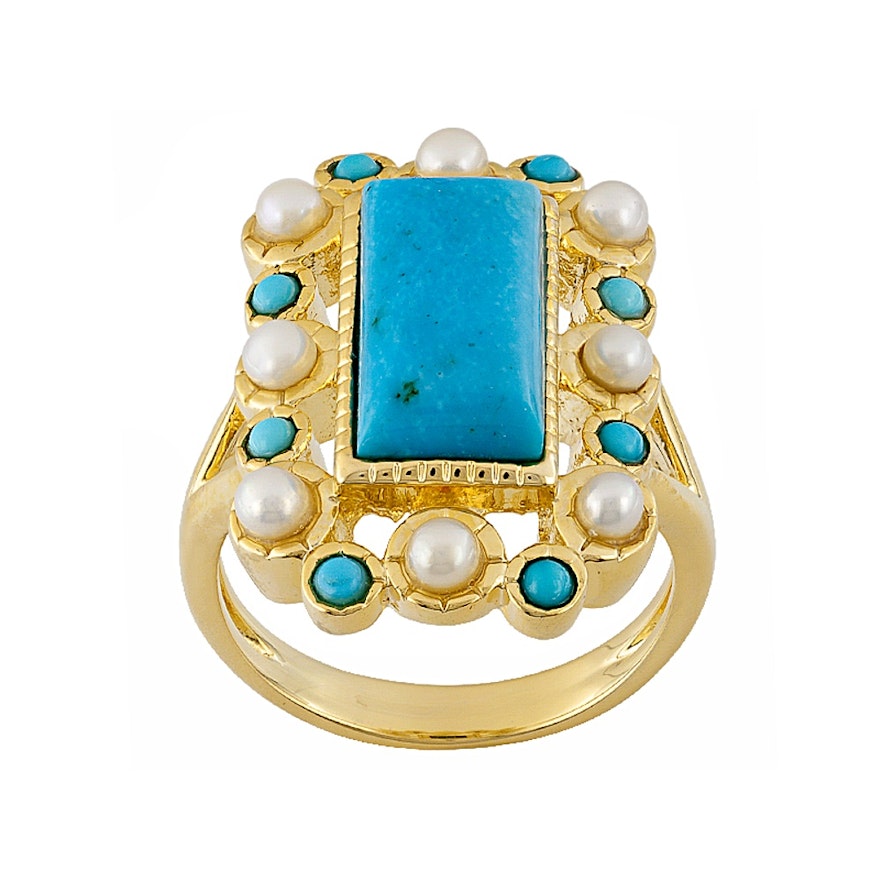 Costume Cultured Pearl and Turquoise Ring