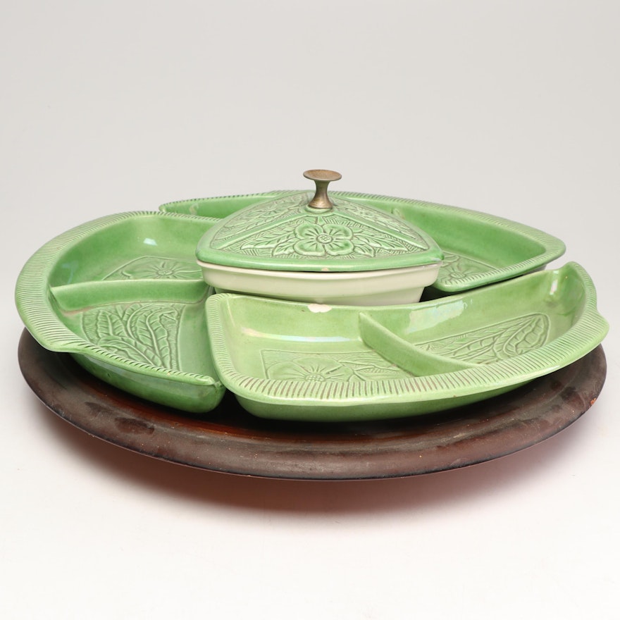 Californian Pottery Appetizer Set and Lazy Susan, Mid-Century