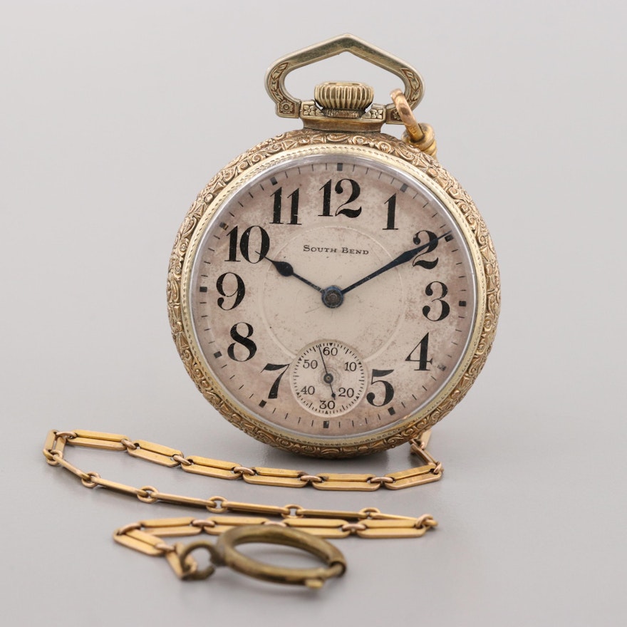 South Bend Gold Filled Pocket Watch with Fob Chain, 1926