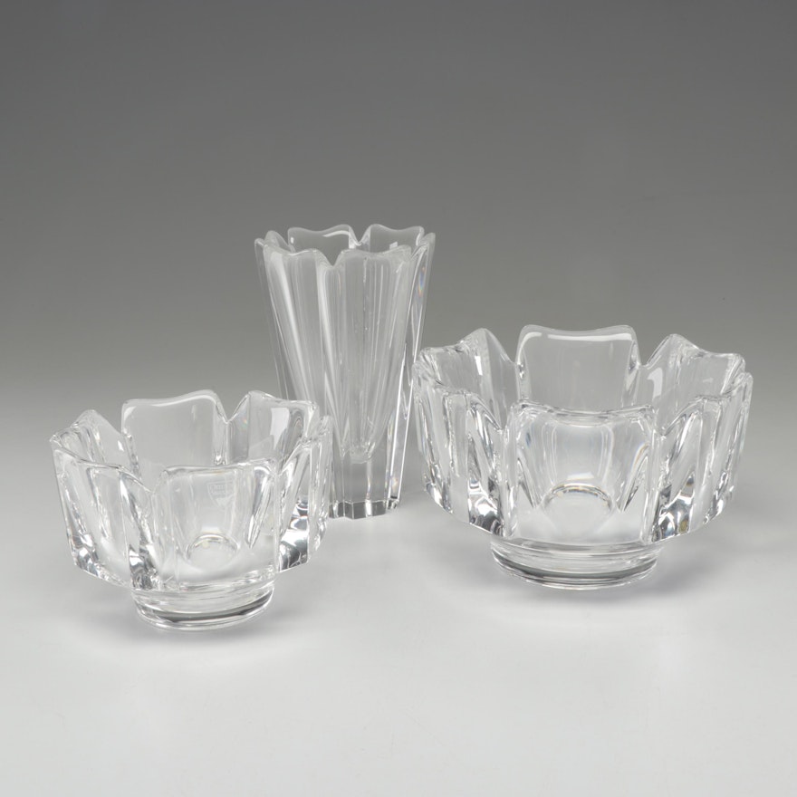 Orrefors Crystal Vase and Bowls by Lars Hellsten