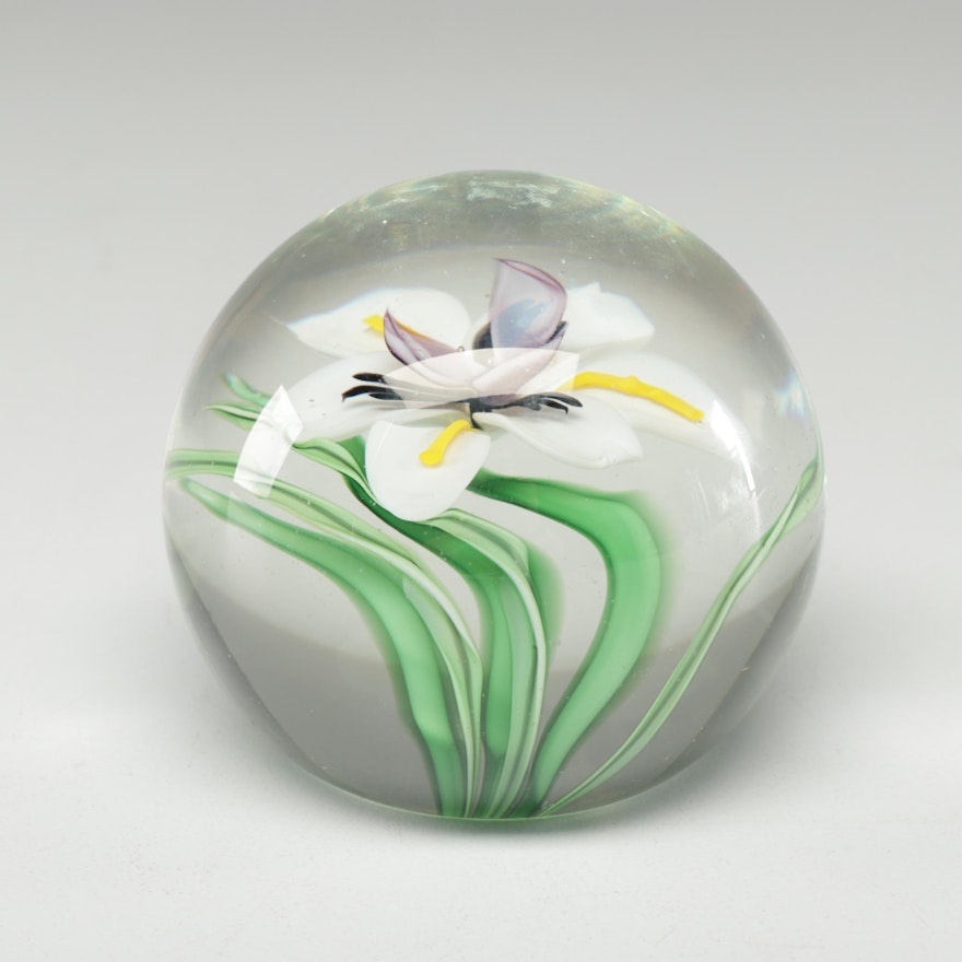 Orient & Flume Floral Art Glass Paperweight by M. Quinn, 1985