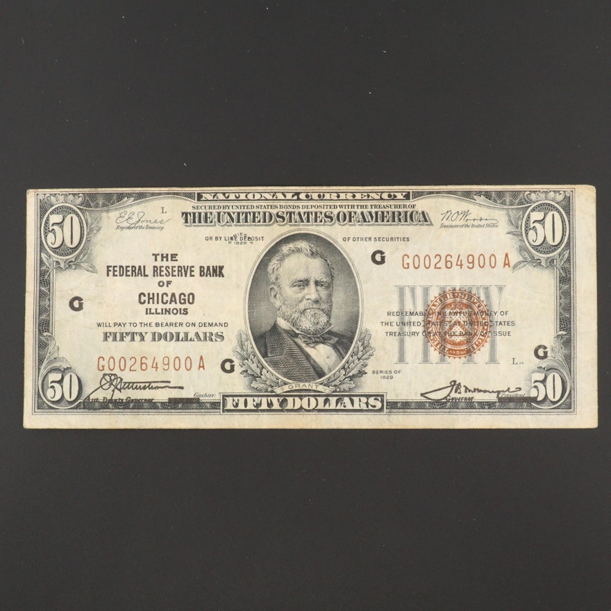 1929 $50 National Currency Note with Red Seal