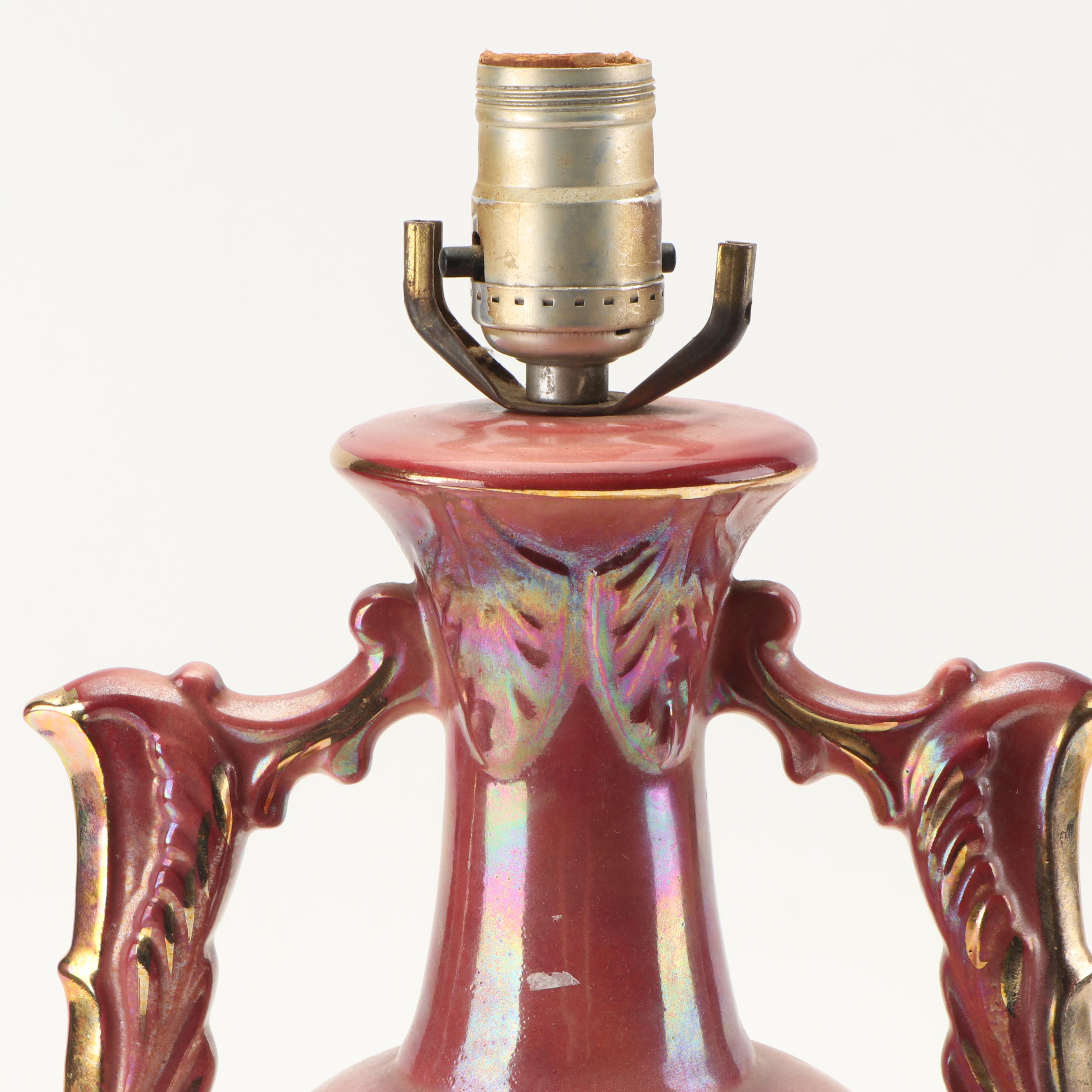 Rococo Style Porcelain Table Lamp with Transfer Print After Fragonard