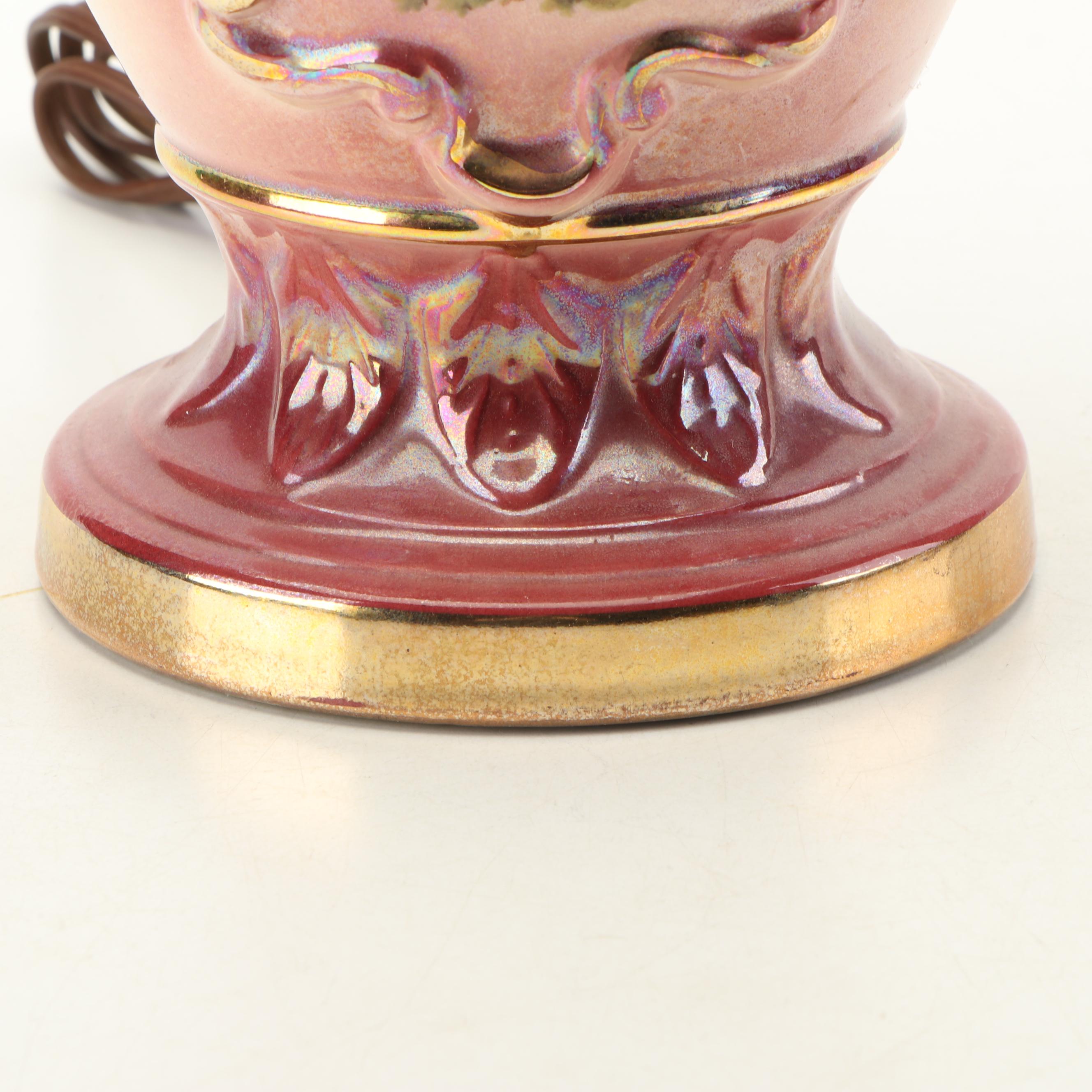 Rococo Style Porcelain Table Lamp with Transfer Print After Fragonard