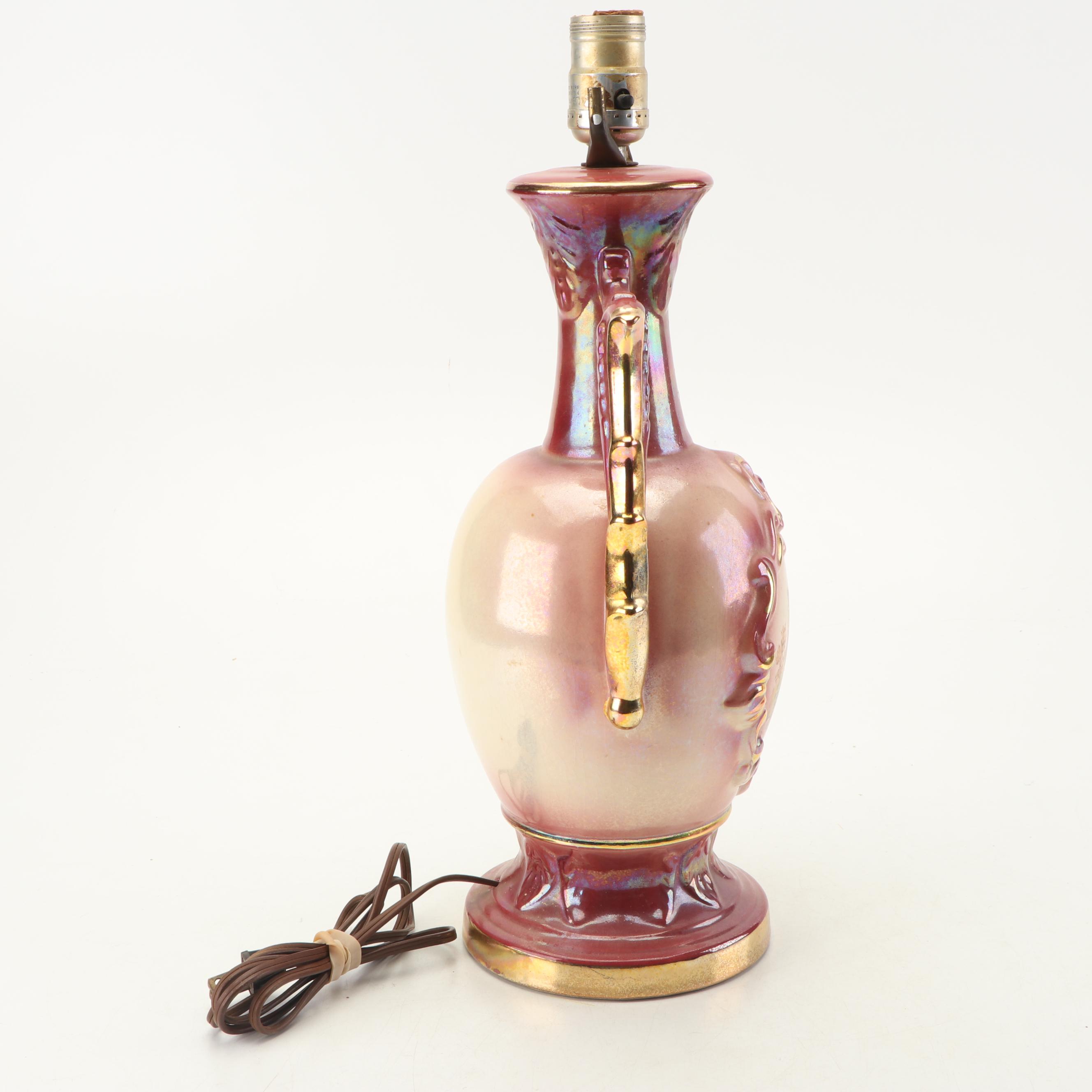 Rococo Style Porcelain Table Lamp with Transfer Print After Fragonard