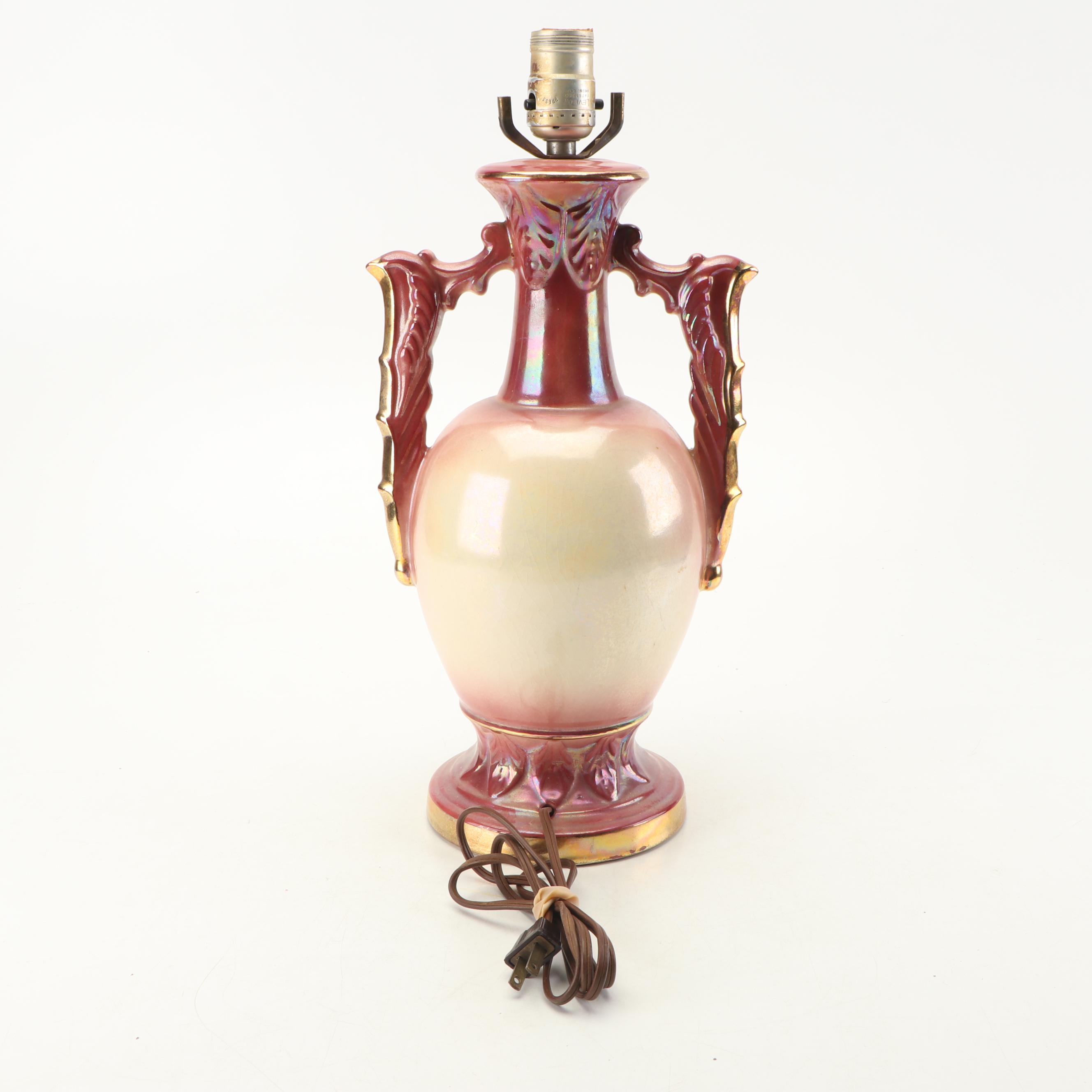 Rococo Style Porcelain Table Lamp with Transfer Print After Fragonard