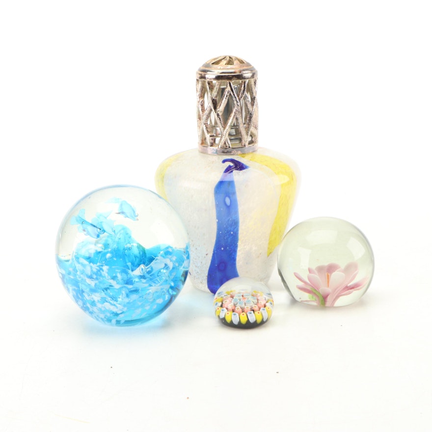 Art Glass Oil Lamp and Paperweights