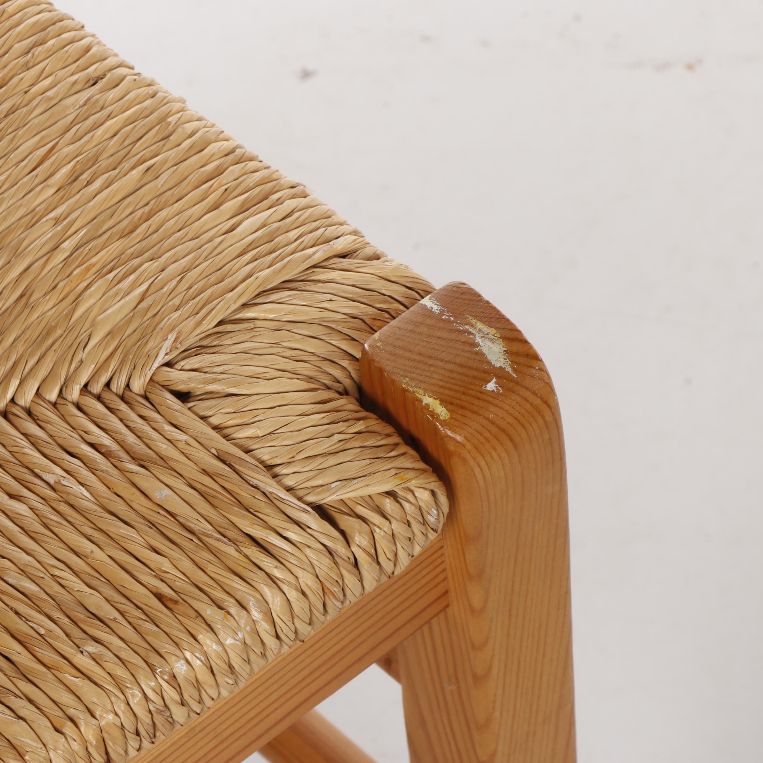 Four Oak Ladder Back Kitchen Chairs with Rush Seat