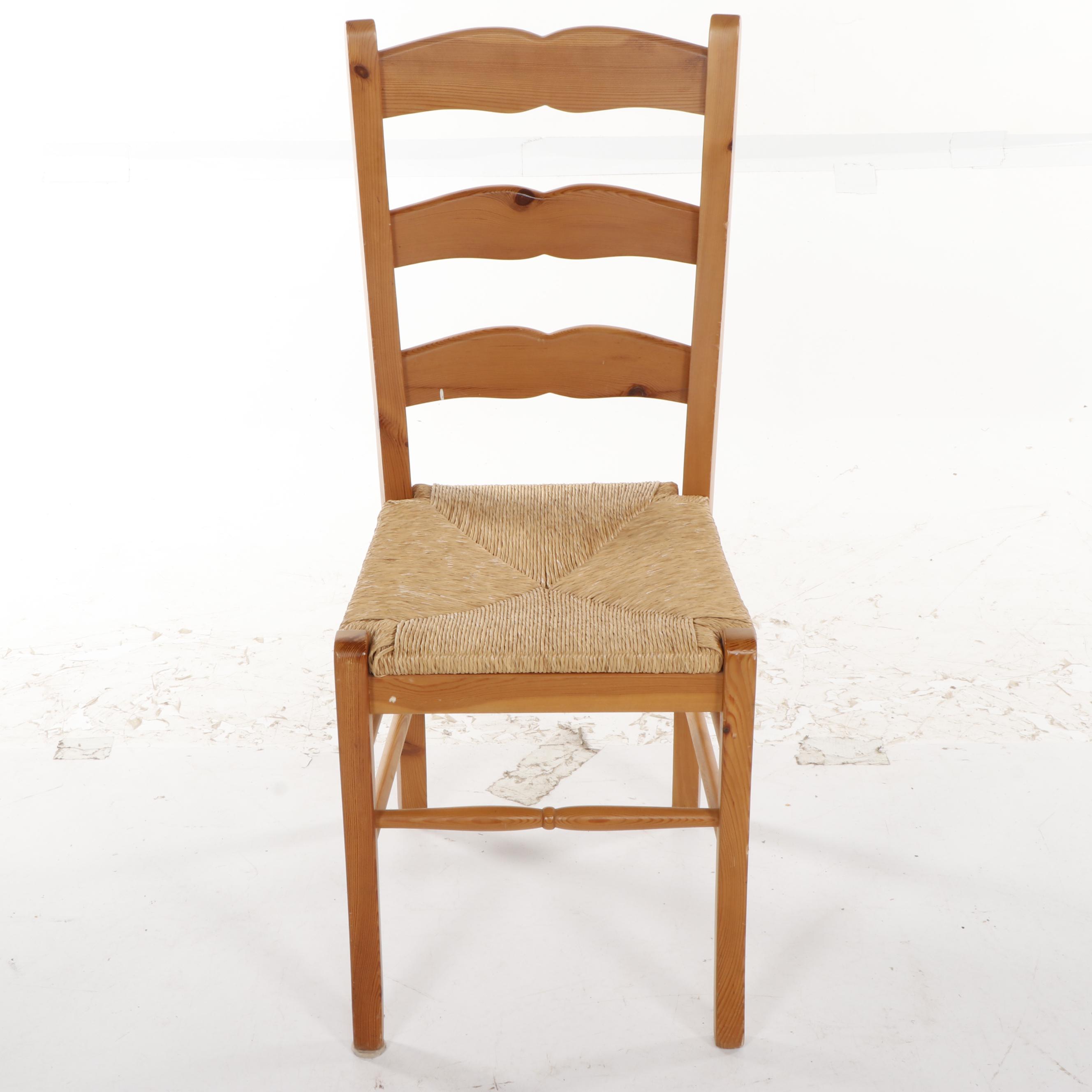 Four Oak Ladder Back Kitchen Chairs with Rush Seat