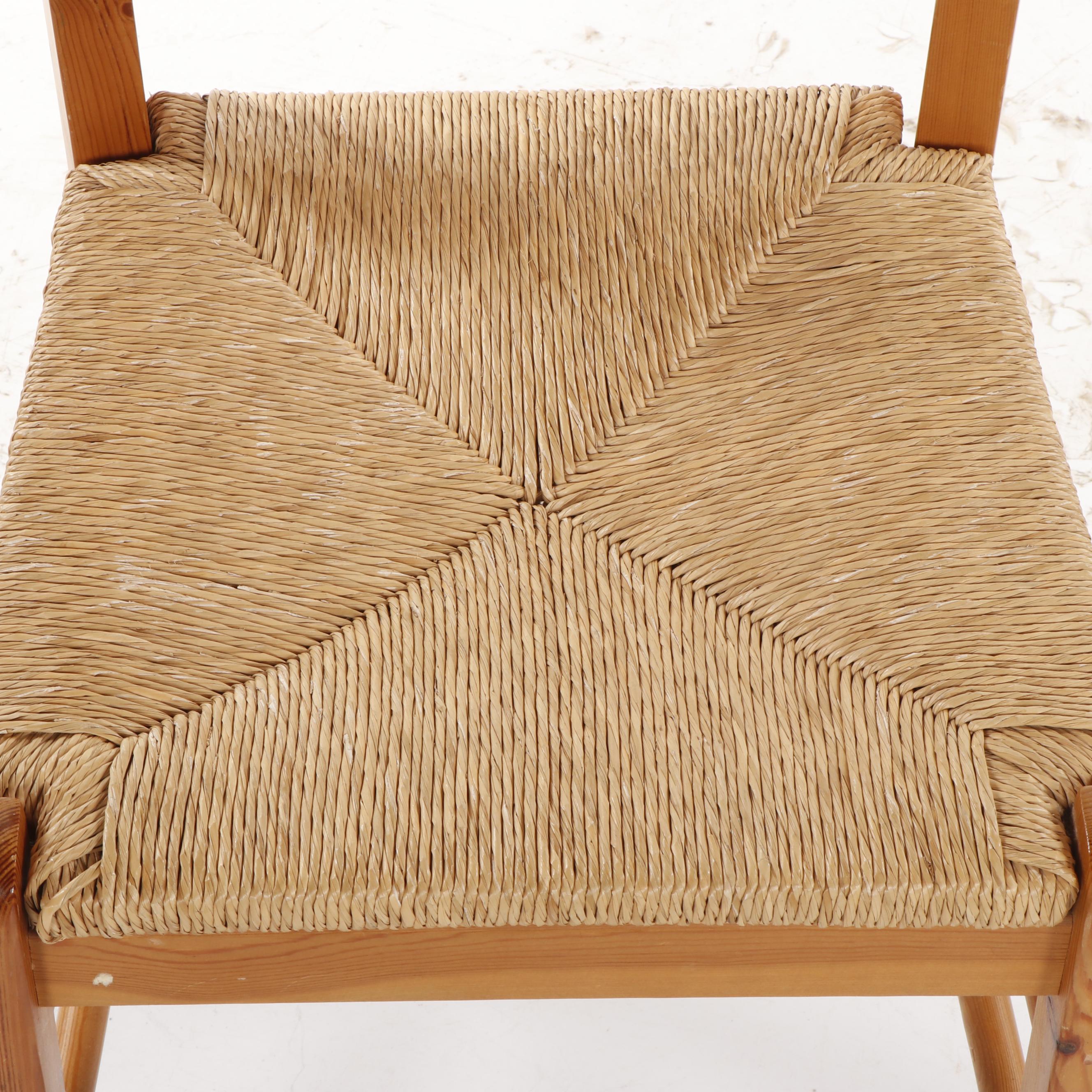 Four Oak Ladder Back Kitchen Chairs with Rush Seat