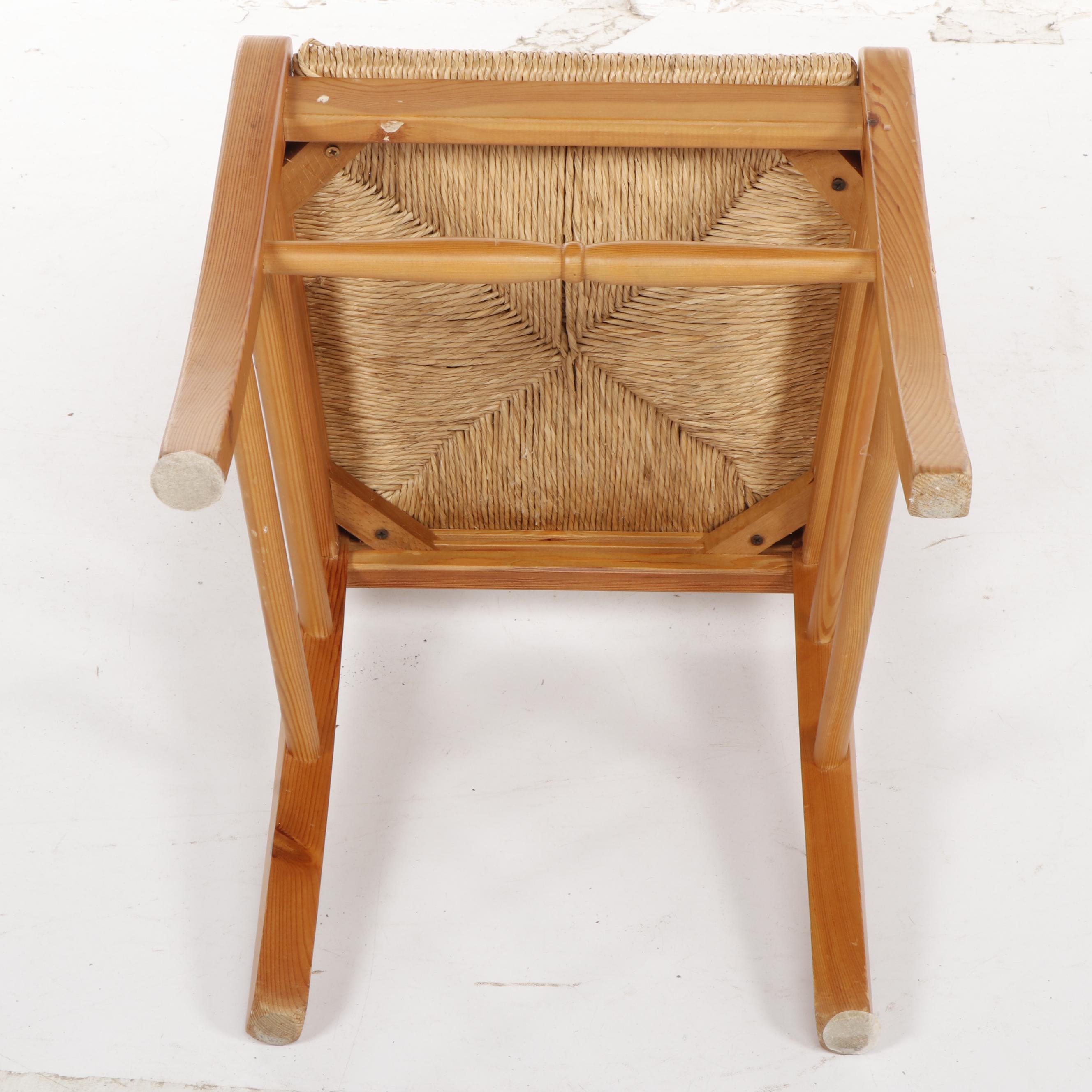 Four Oak Ladder Back Kitchen Chairs with Rush Seat