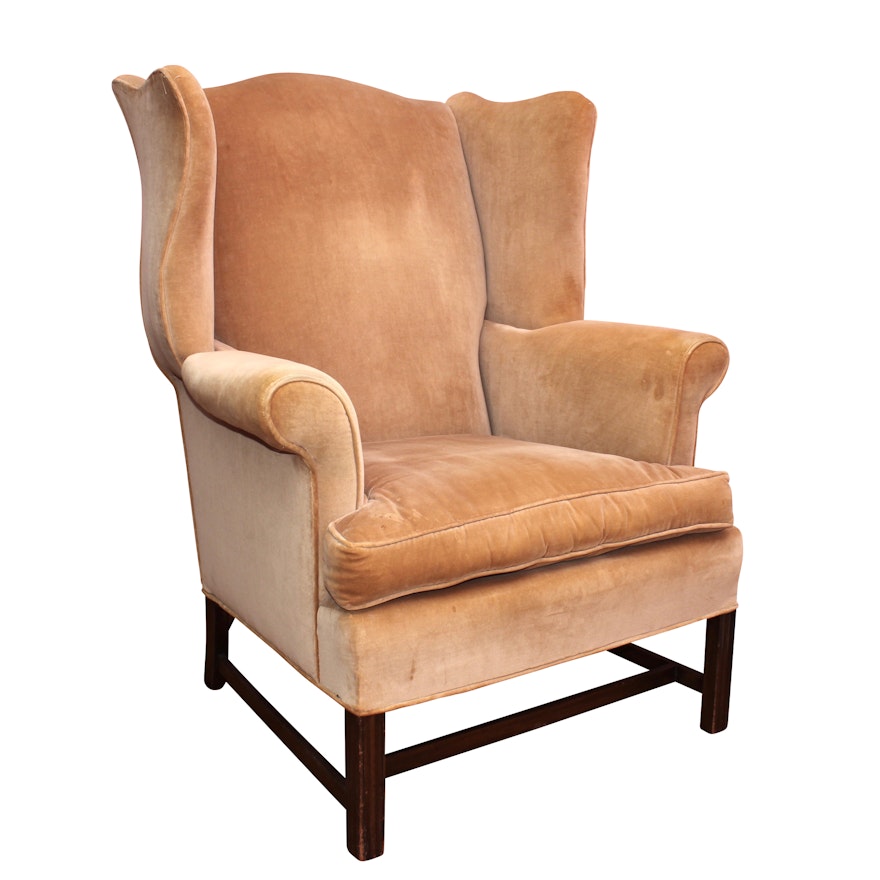 Queen Anne Upholstered Wingback Arm Chair, Antique