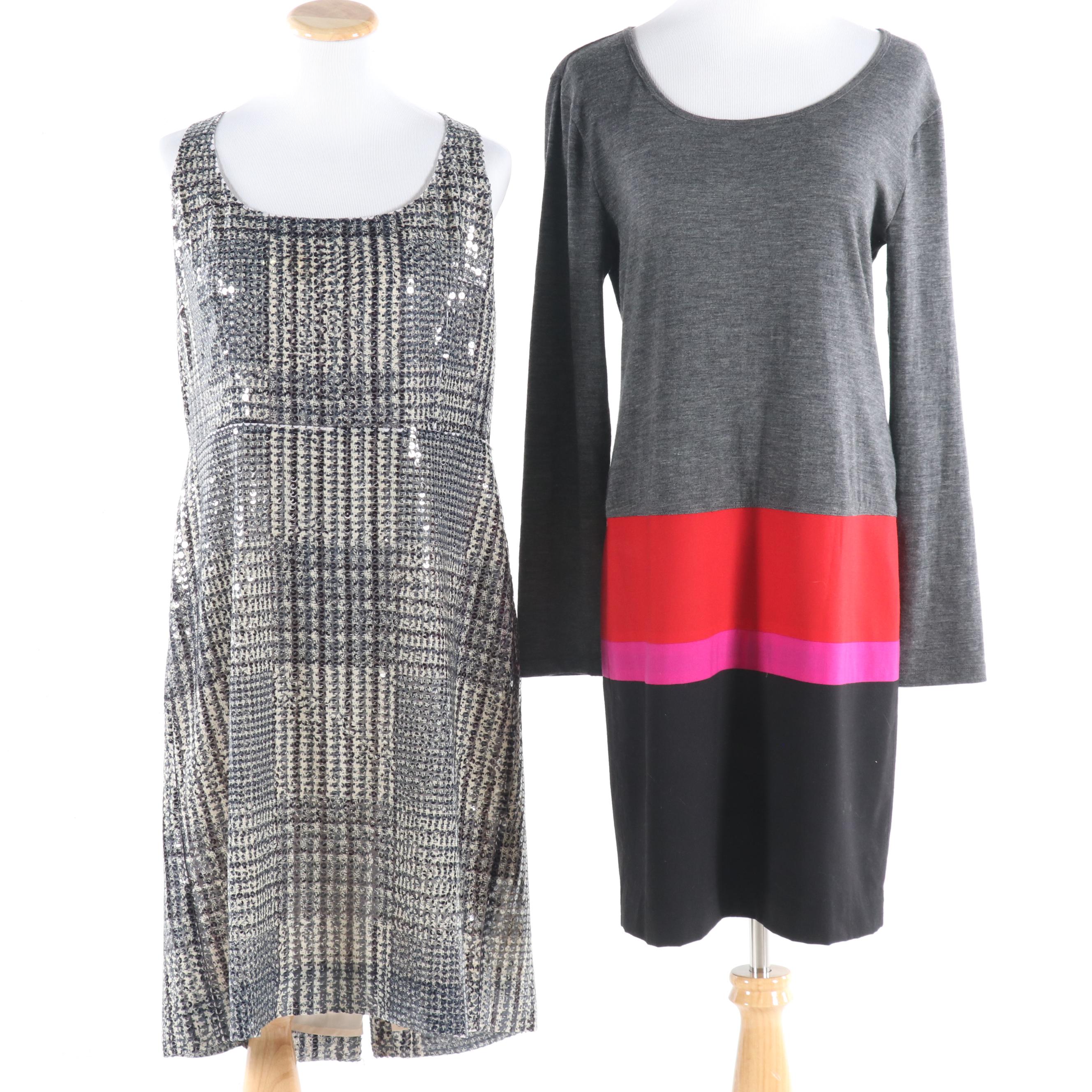Tory Burch Glen Plaid Sequined Sleeveless Dress and DKNY Color Block Dress