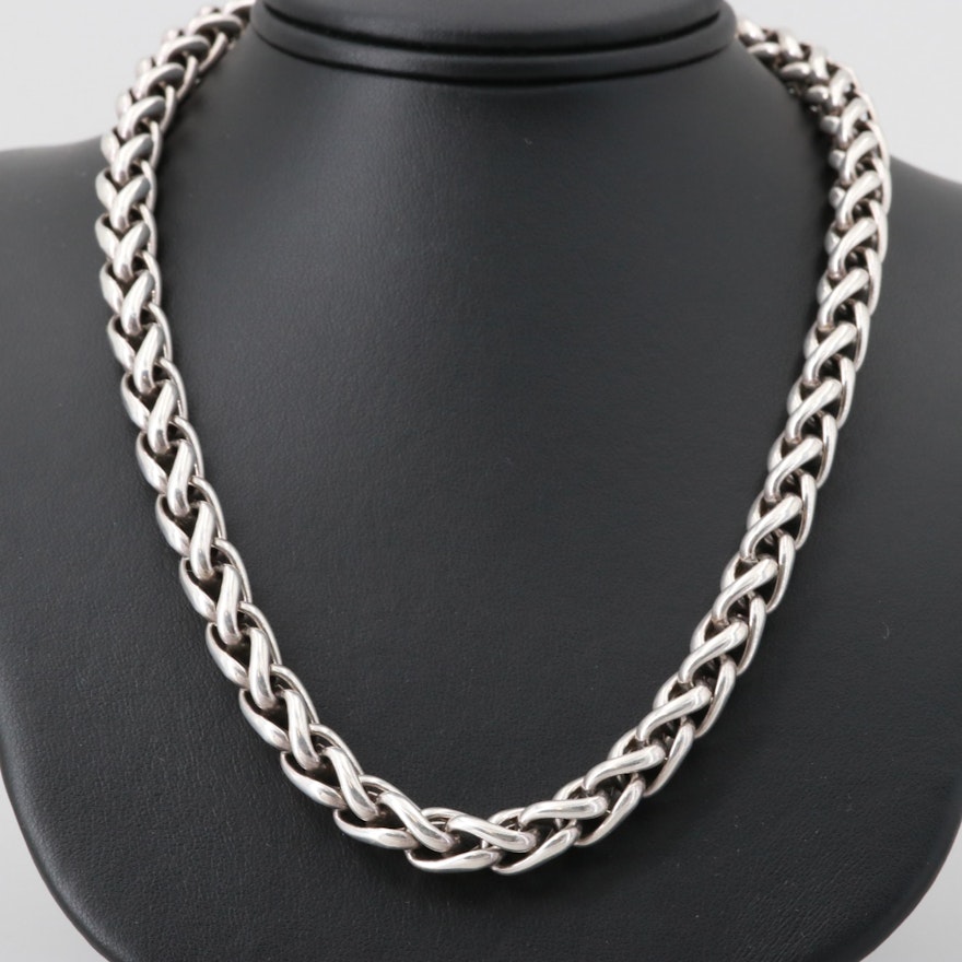 David Yurman Sterling Silver Wheat Chain Necklace with 14K Yellow Gold