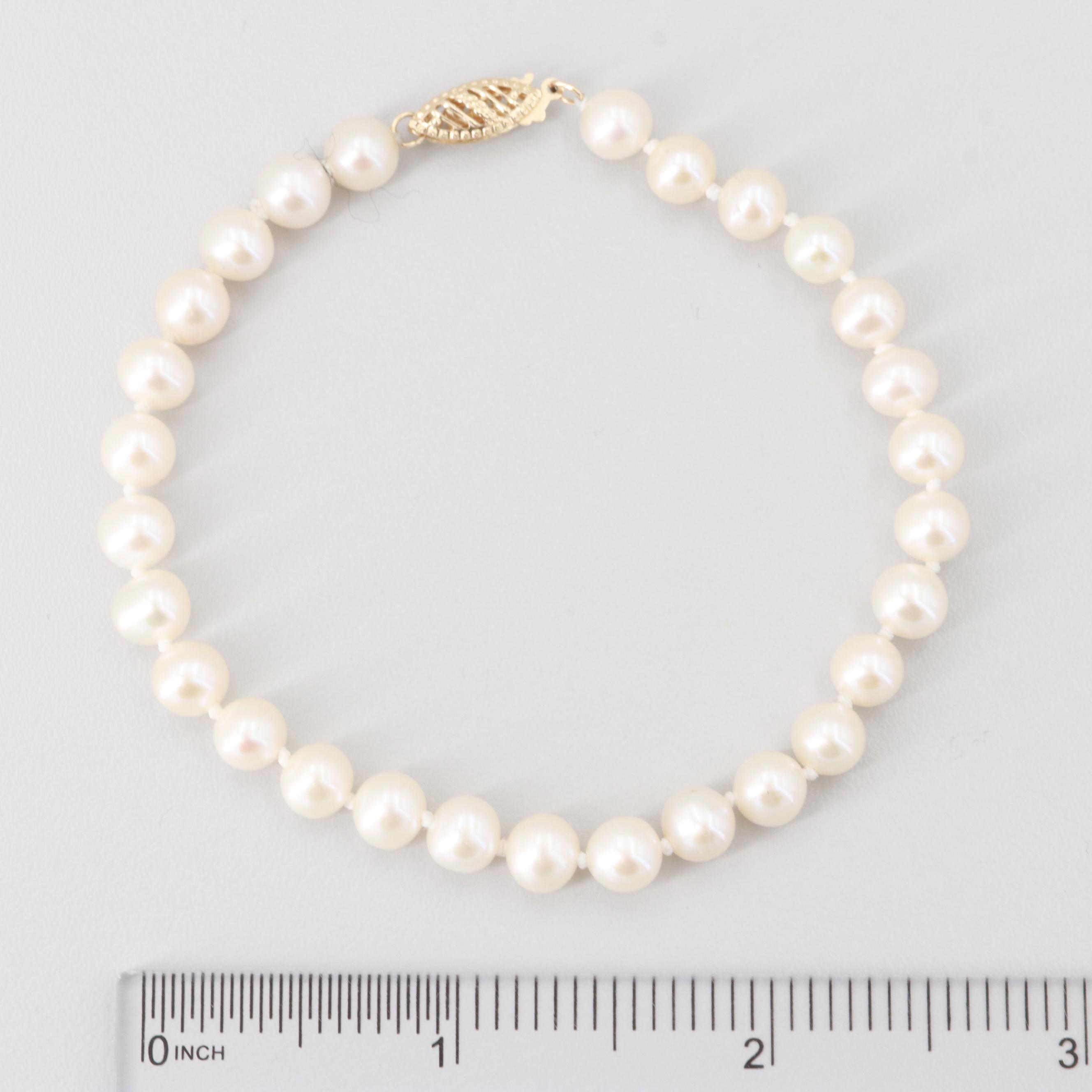 10K Yellow Gold Cultured Pearl Bracelet