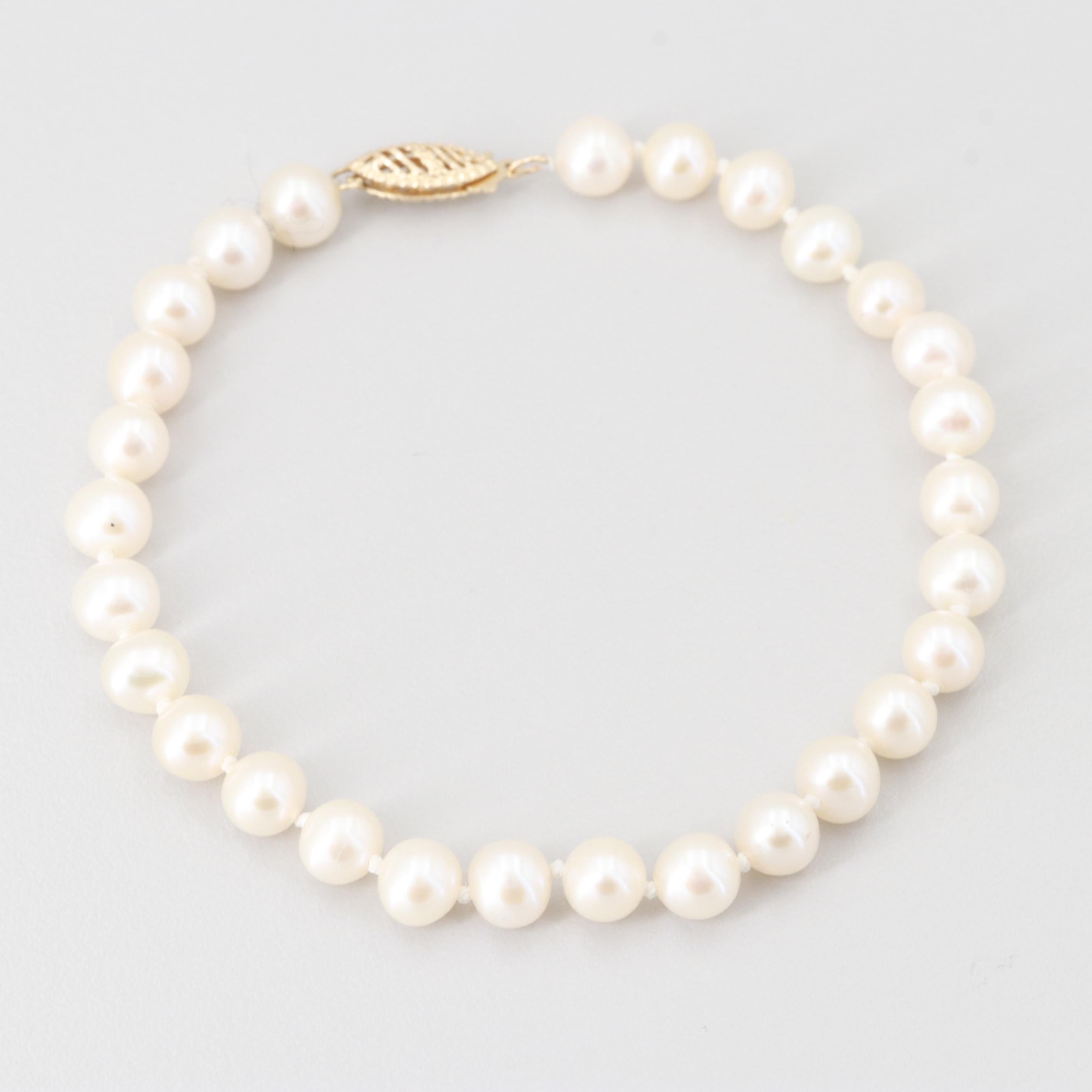 10K Yellow Gold Cultured Pearl Bracelet