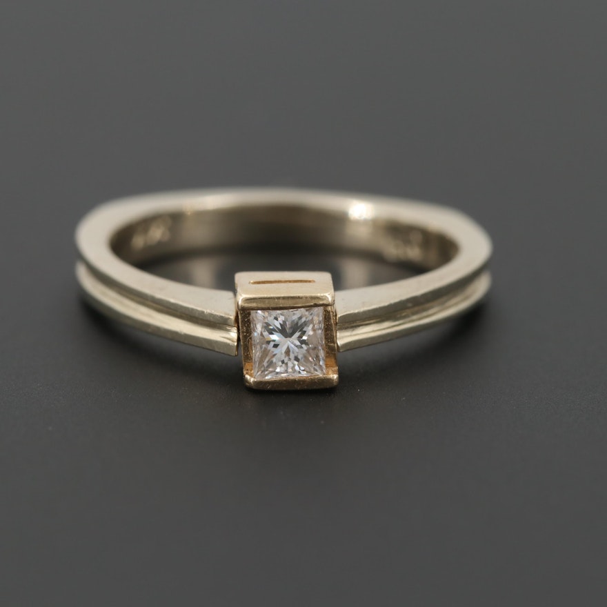 14K Yellow and White Gold Solitaire Diamond Ring