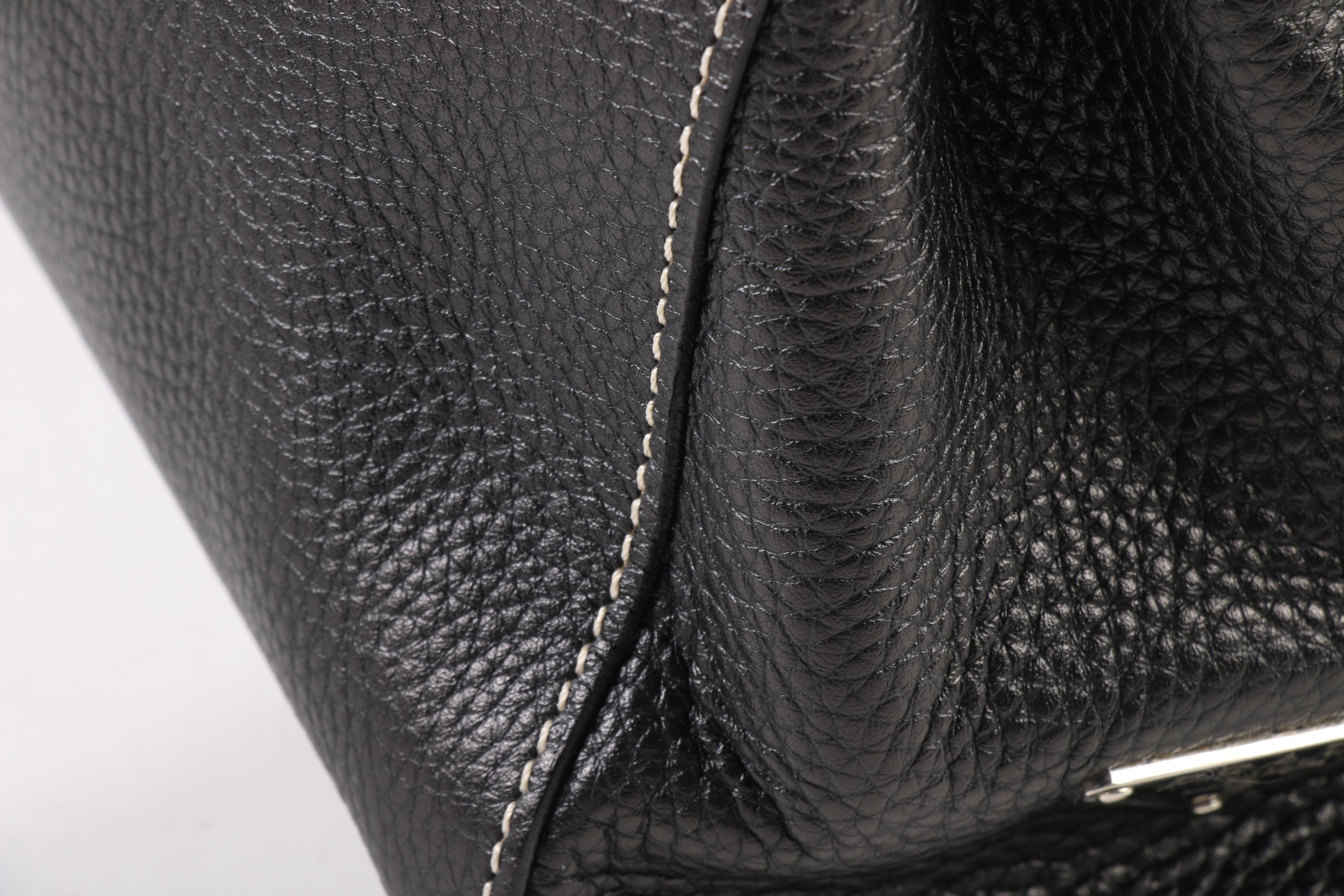 Prada East West Bag in Black Deerskin Leather with Push Lock Clasp