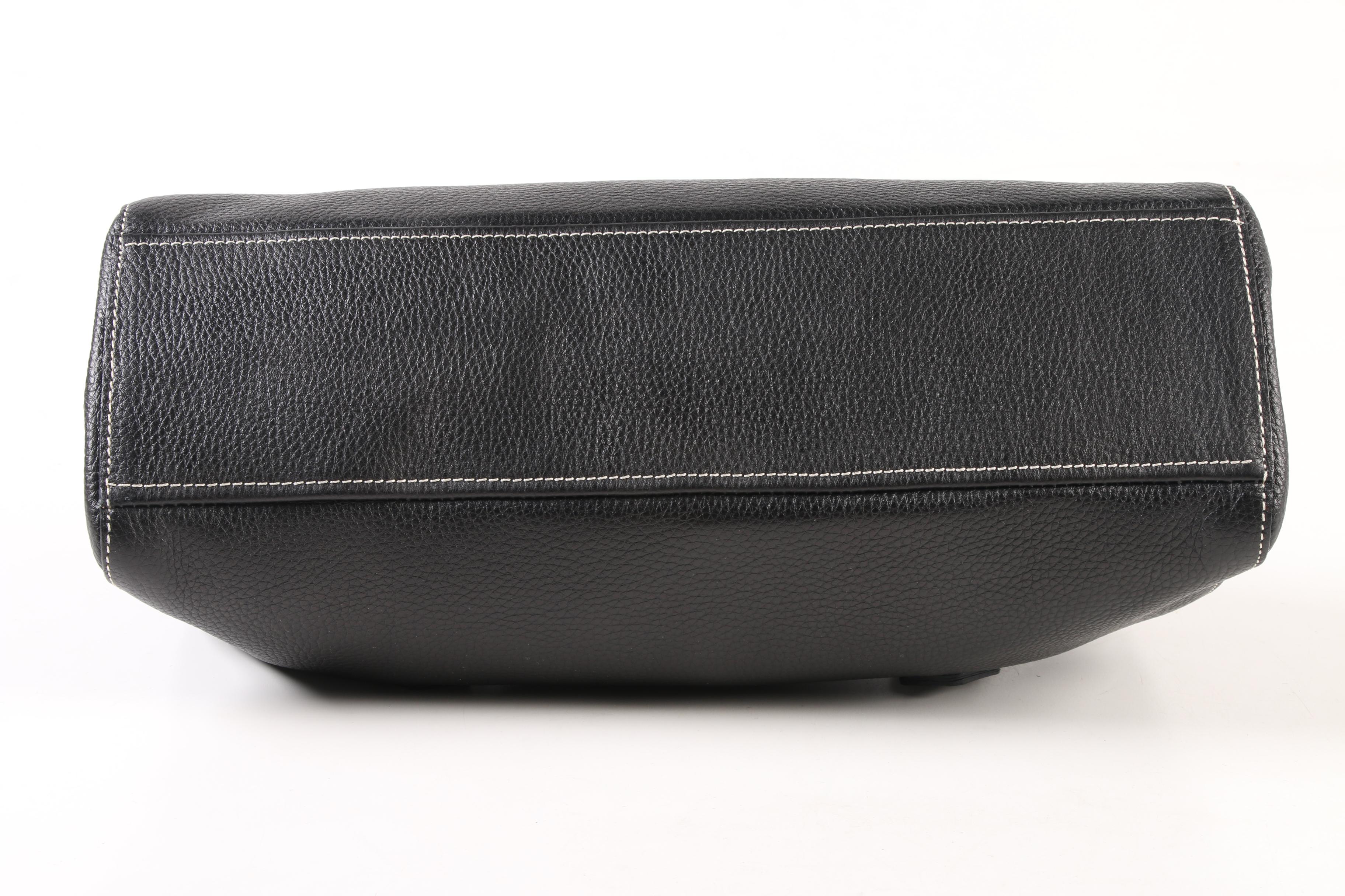 Prada East West Bag in Black Deerskin Leather with Push Lock Clasp