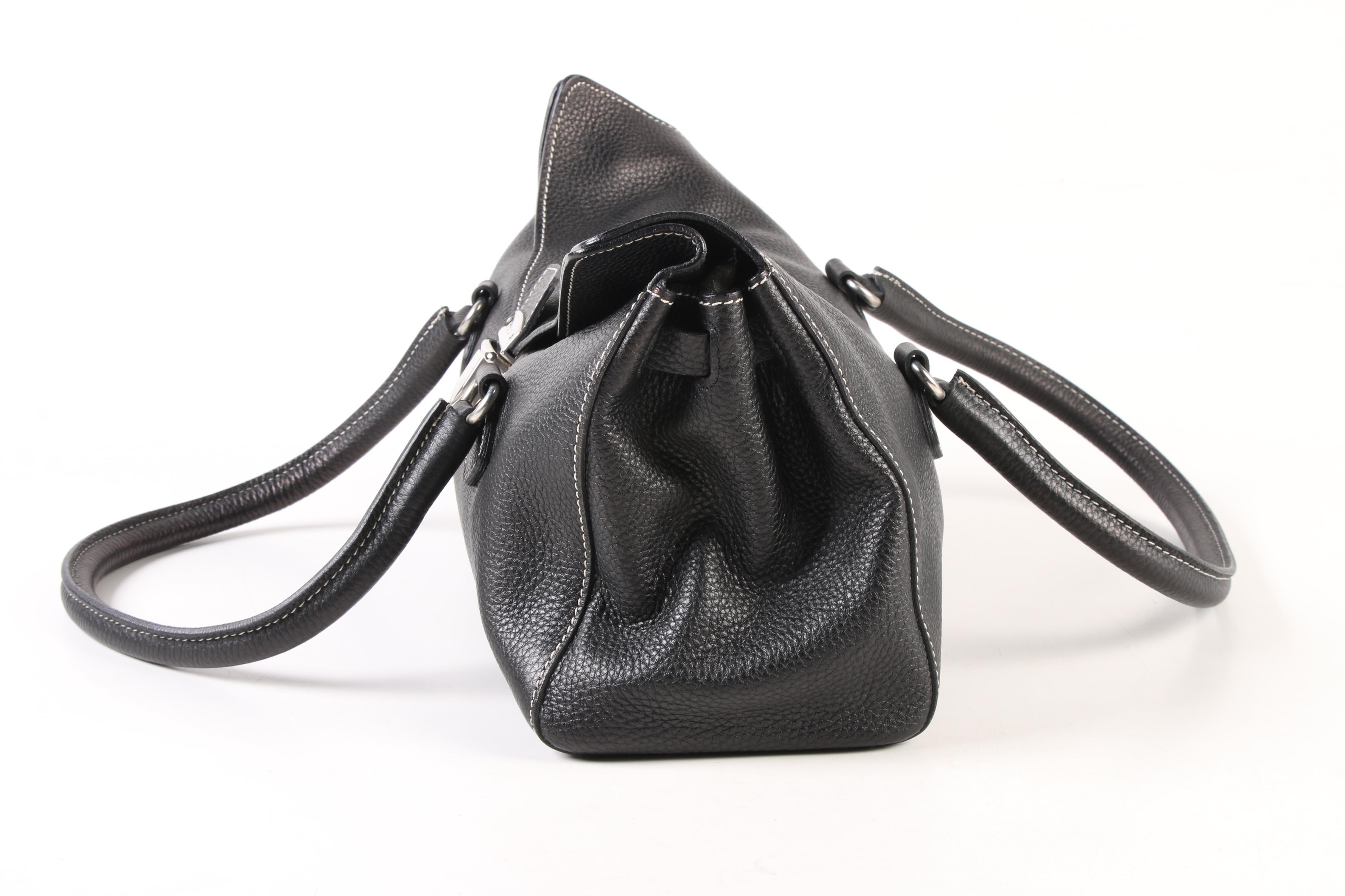 Prada East West Bag in Black Deerskin Leather with Push Lock Clasp