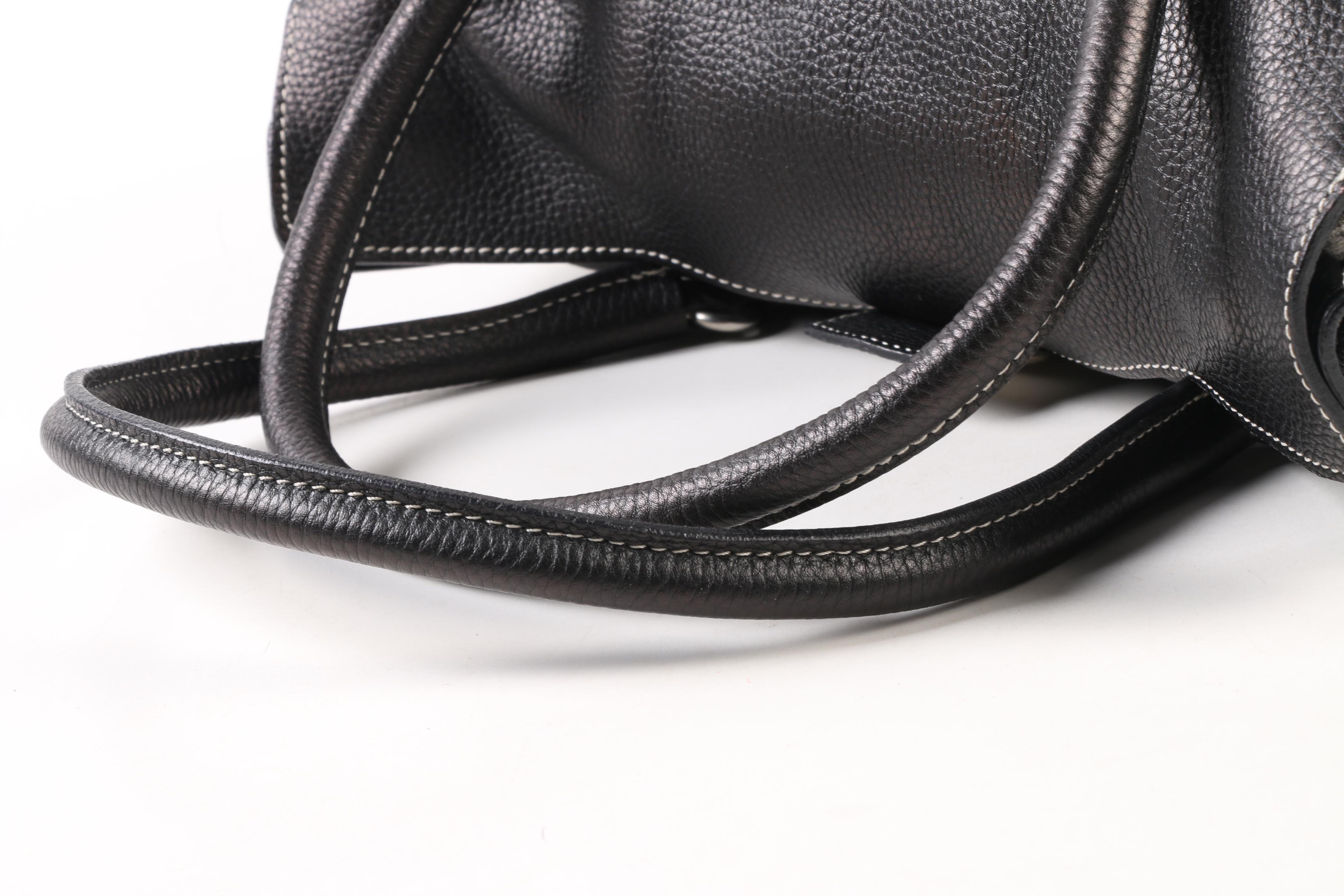 Prada East West Bag in Black Deerskin Leather with Push Lock Clasp