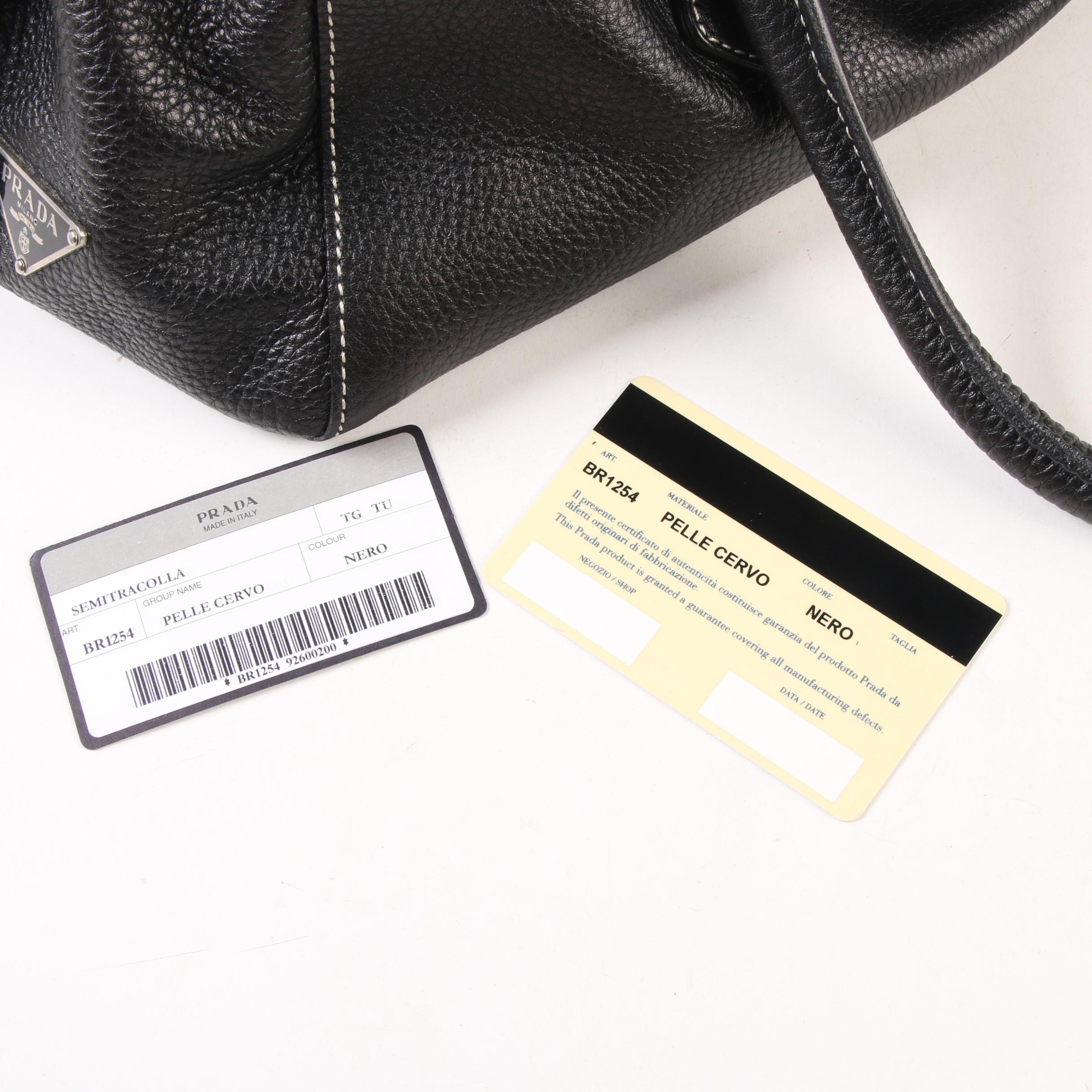 Prada East West Bag in Black Deerskin Leather with Push Lock Clasp