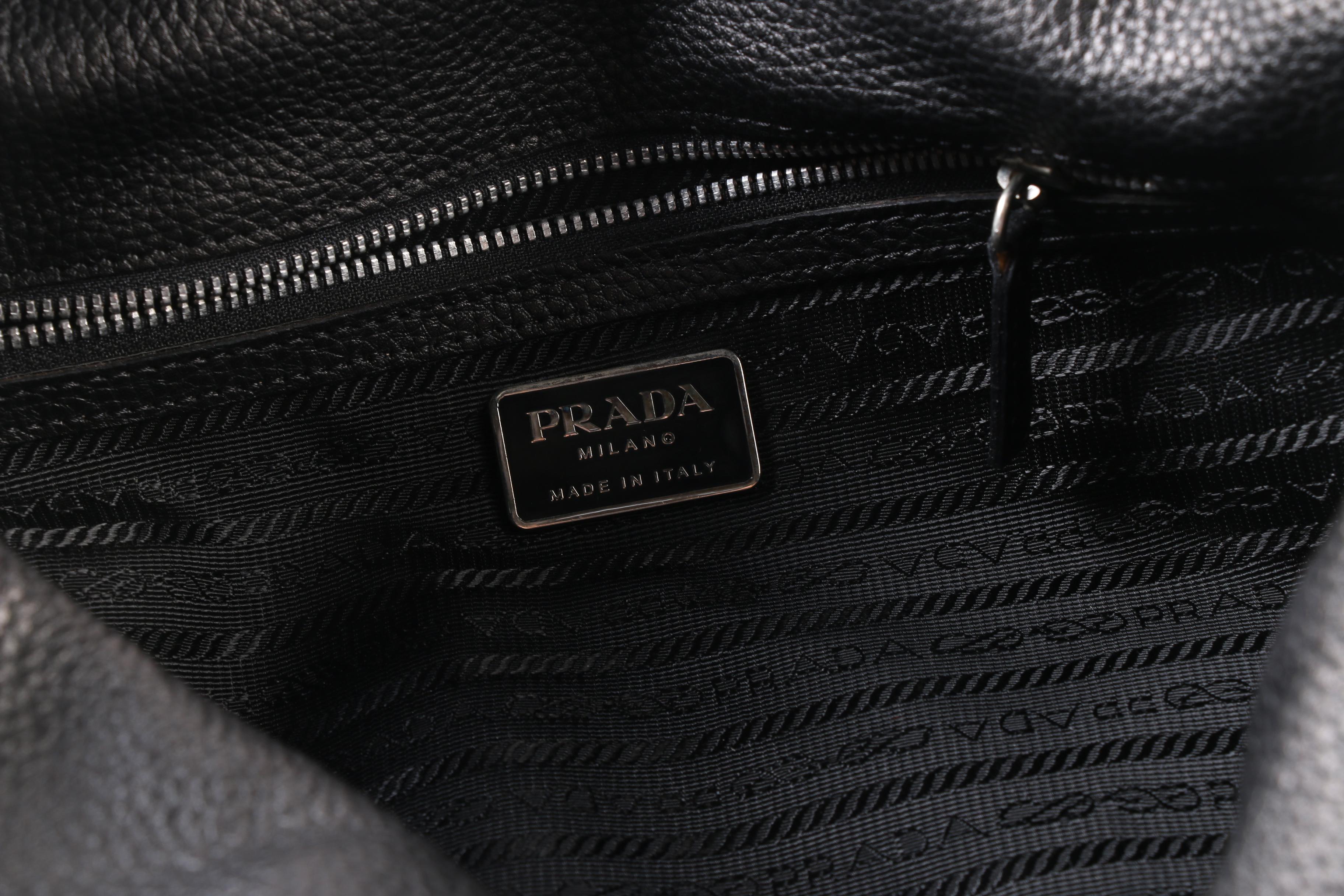 Prada East West Bag in Black Deerskin Leather with Push Lock Clasp
