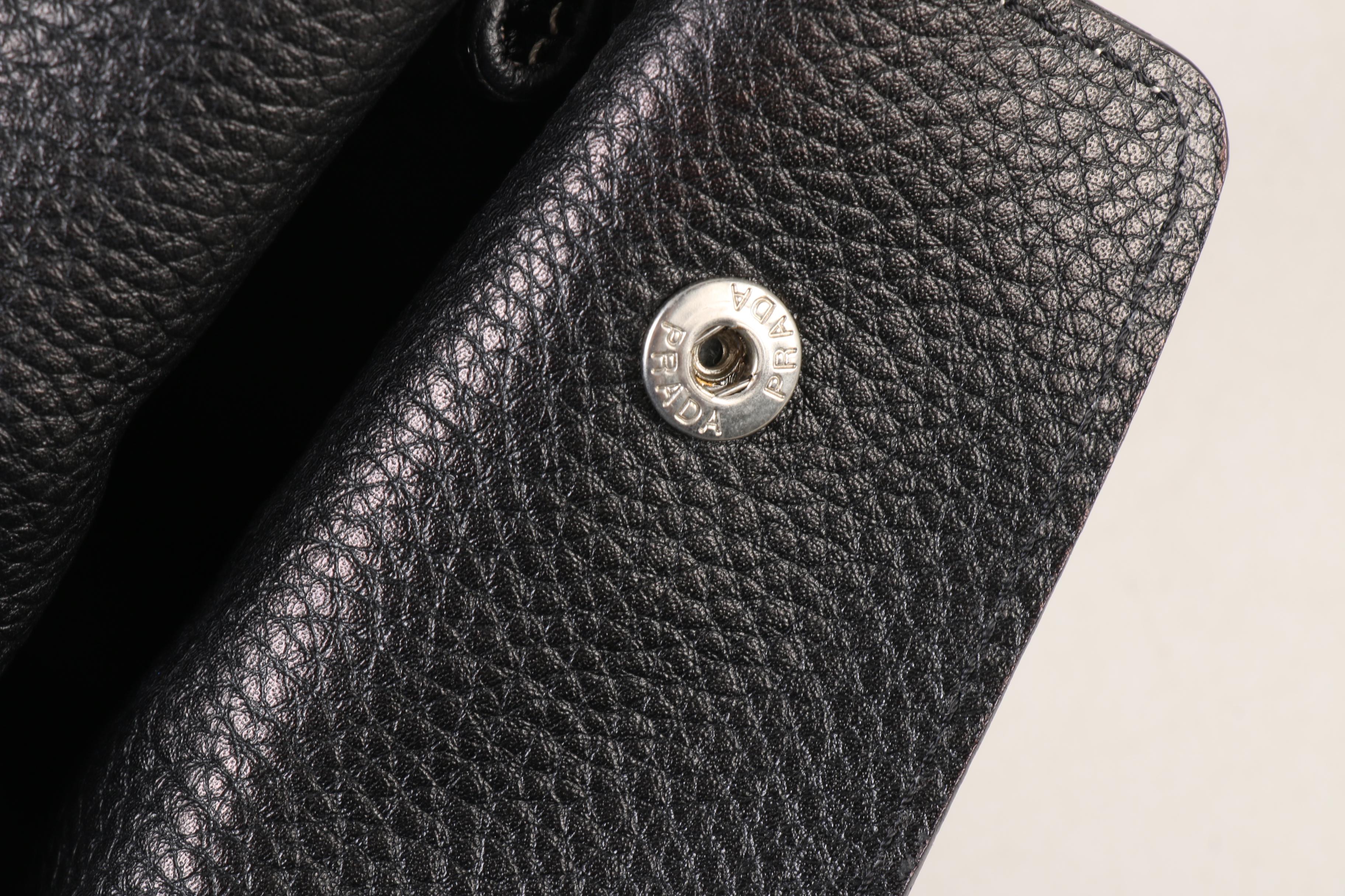 Prada East West Bag in Black Deerskin Leather with Push Lock Clasp