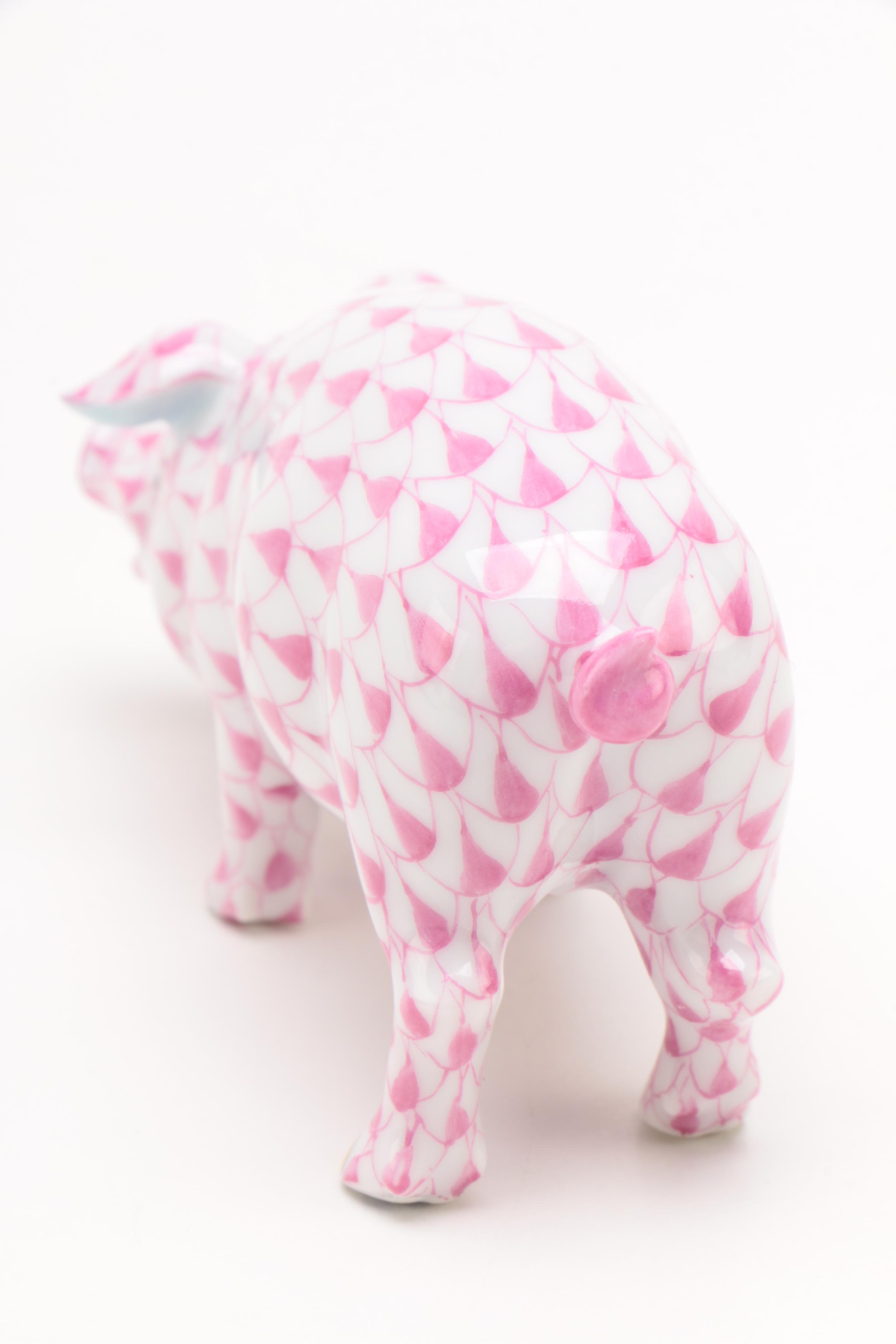 Herend Raspberry Fishnet "Pig" Porcelain Figurine