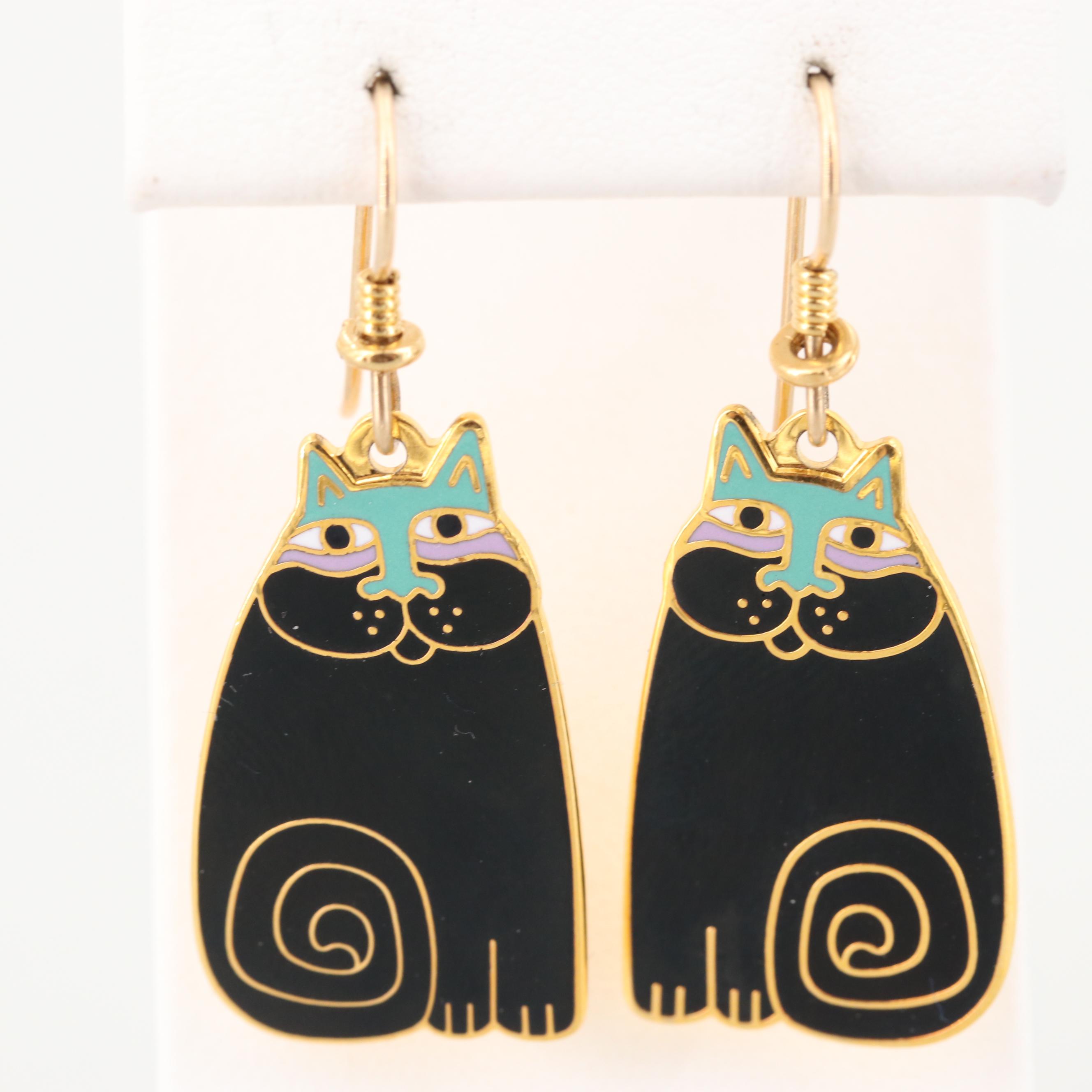 Laurel Burch Enameled "Olivia" Cat Earrings