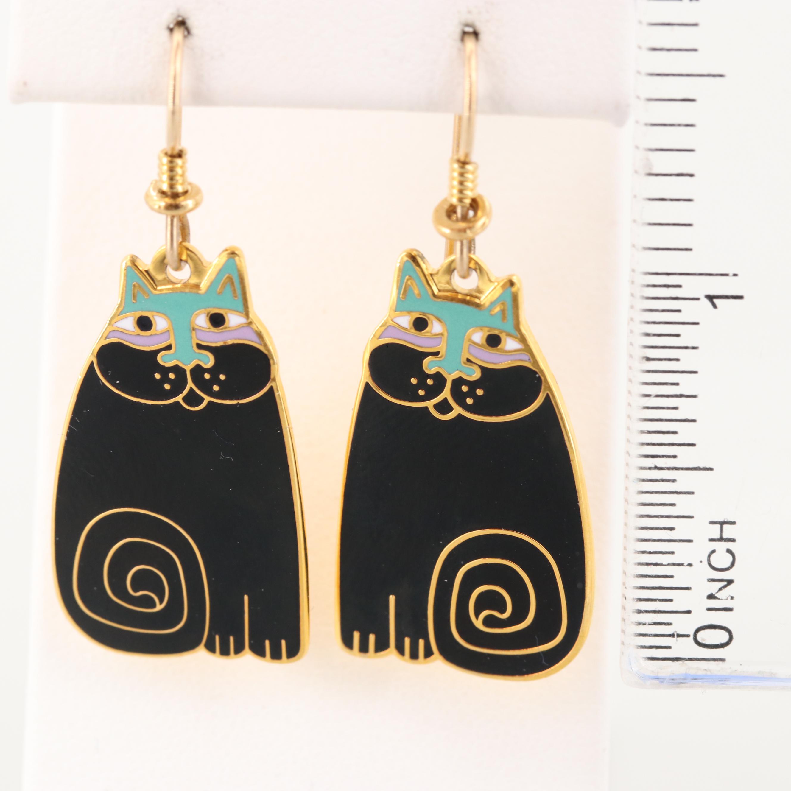Laurel Burch Enameled "Olivia" Cat Earrings