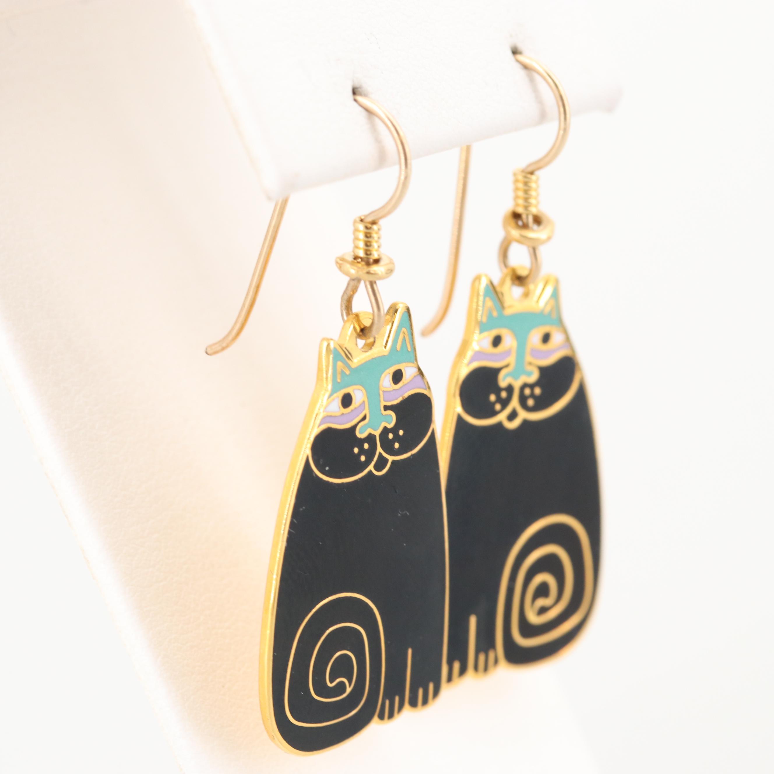 Laurel Burch Enameled "Olivia" Cat Earrings