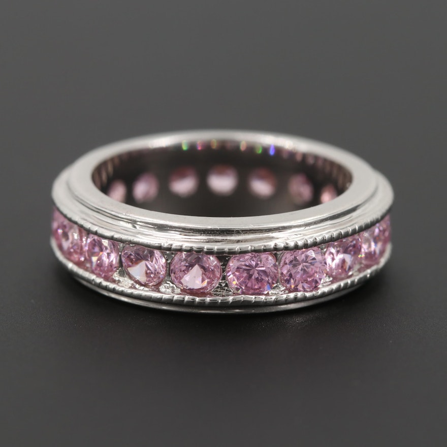 Silver Tone Pink Cubic Zirconia Eternity Band