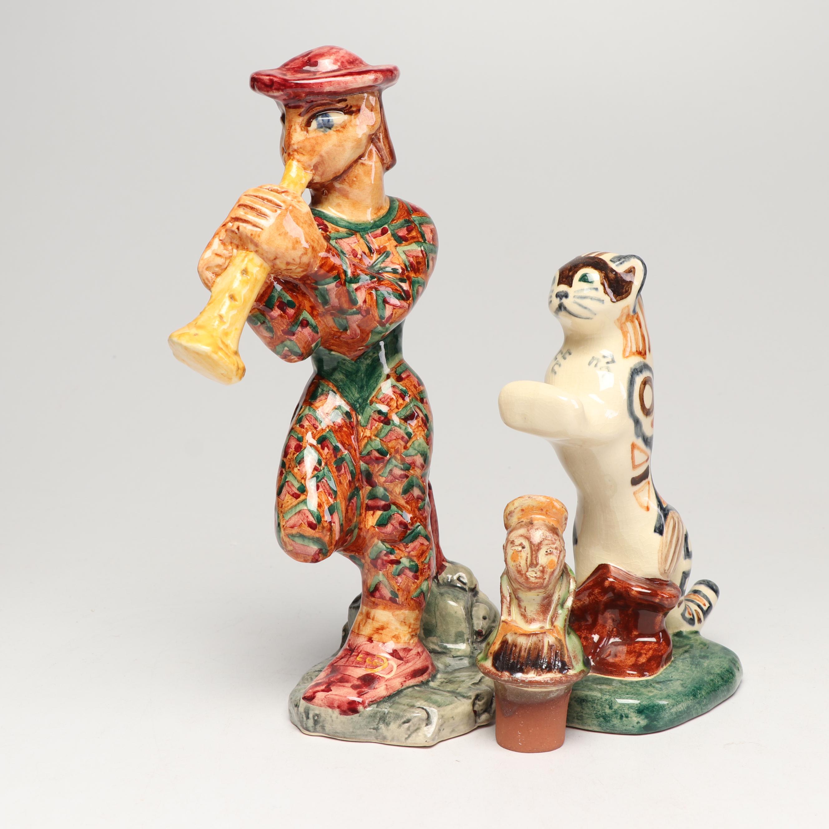ShearWater Pottery "Pied Piper" and "Puss in Boots" and Other Figurines, 1990s