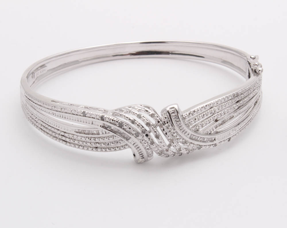 Silver Tone Diamond Ring and Bracelet